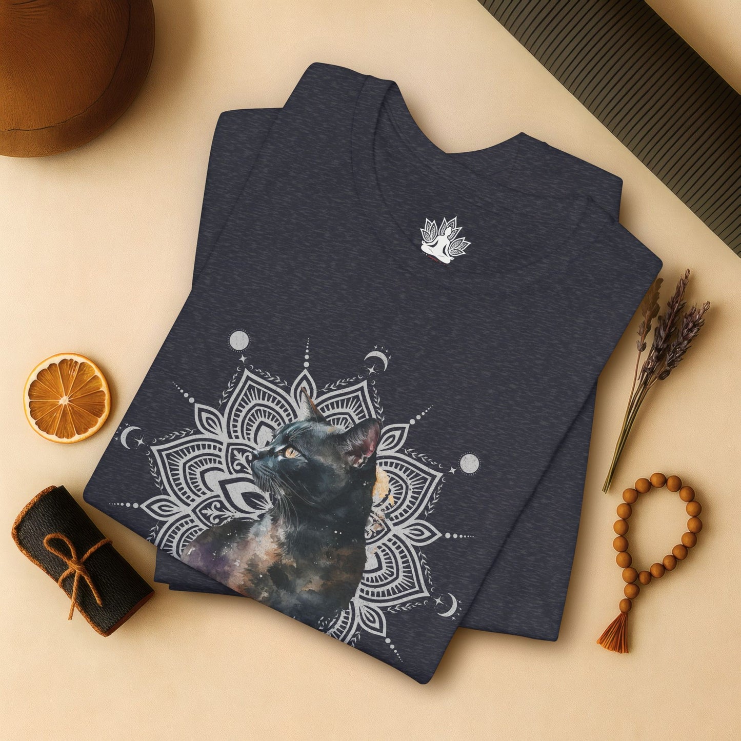 Mystic Black Cat – Mandala Moon Gaze Tee