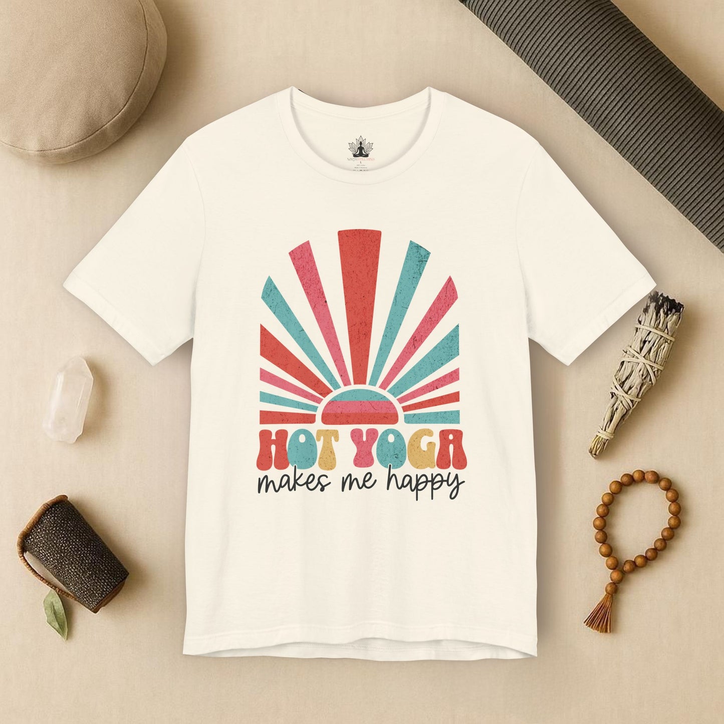 Hot Yoga Sunrise – Retro Sunset Happiness Tee