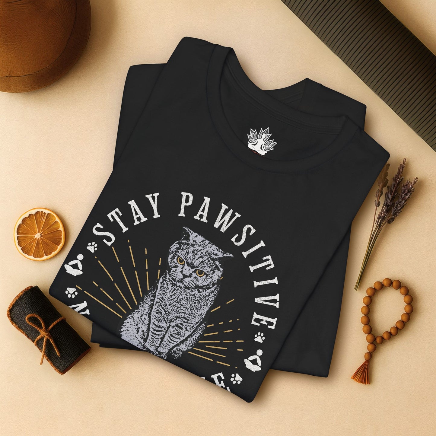 Stay Pawsitive Nameowste – Funny Cat Yoga Tee