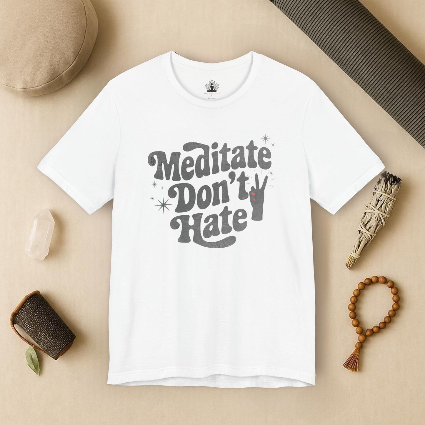 Meditate Don’t Hate – Retro Peace Yoga Tee