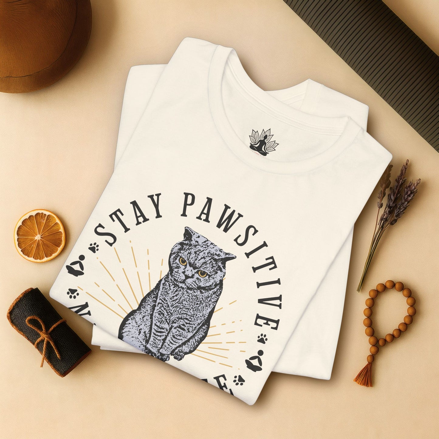 Stay Pawsitive Nameowste – Funny Cat Yoga Tee