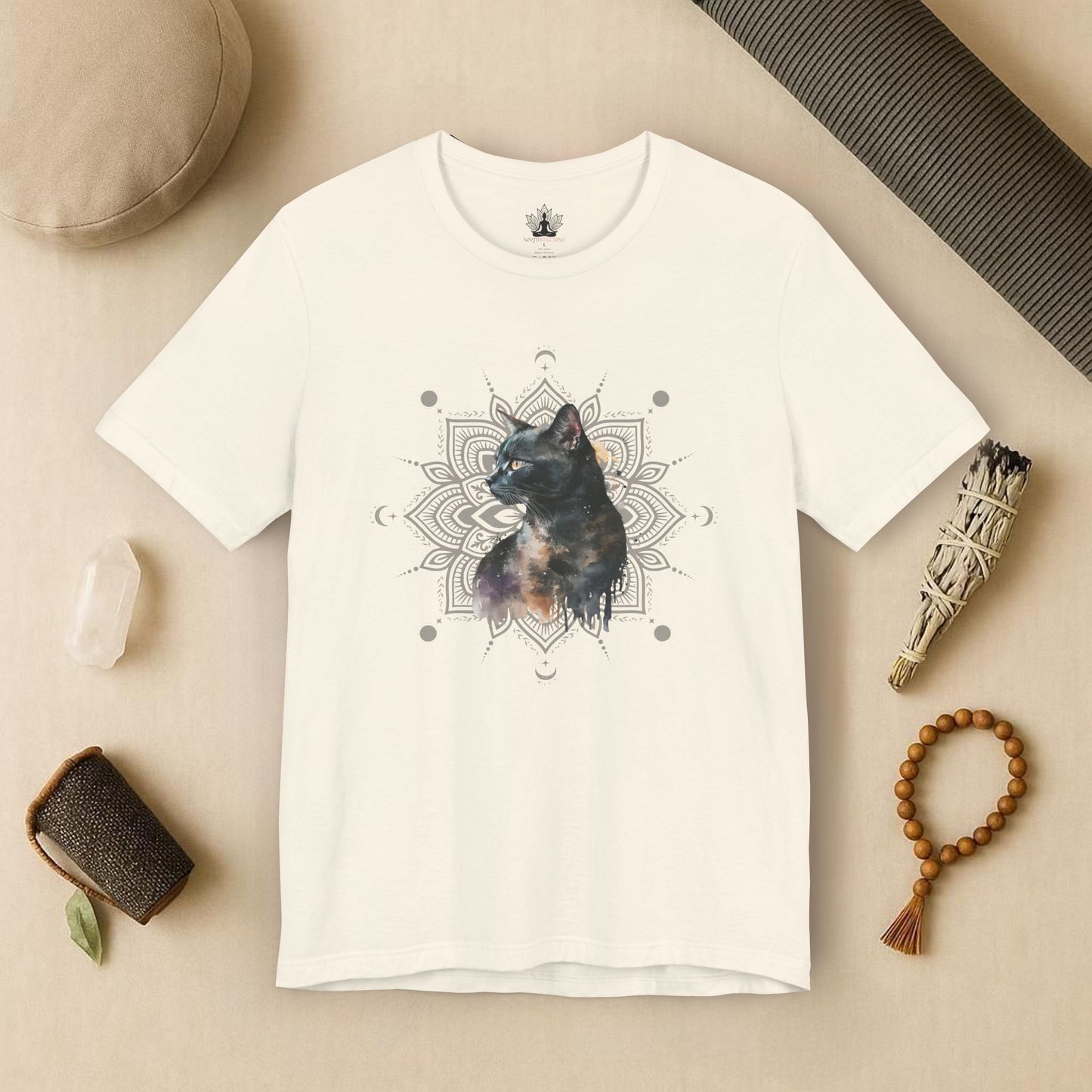 Mystic Black Cat – Mandala Moon Gaze Tee