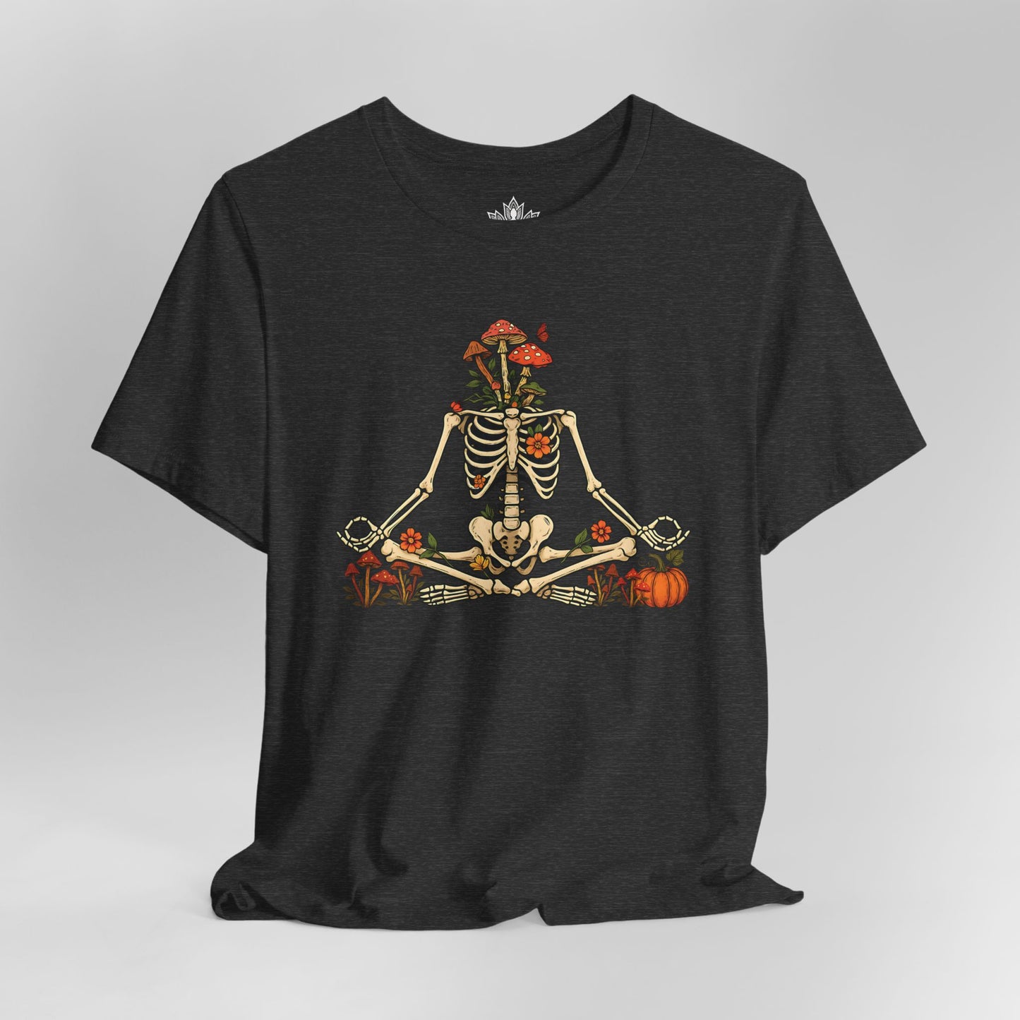Skeleton Meditation – Halloween Mushroom Tee