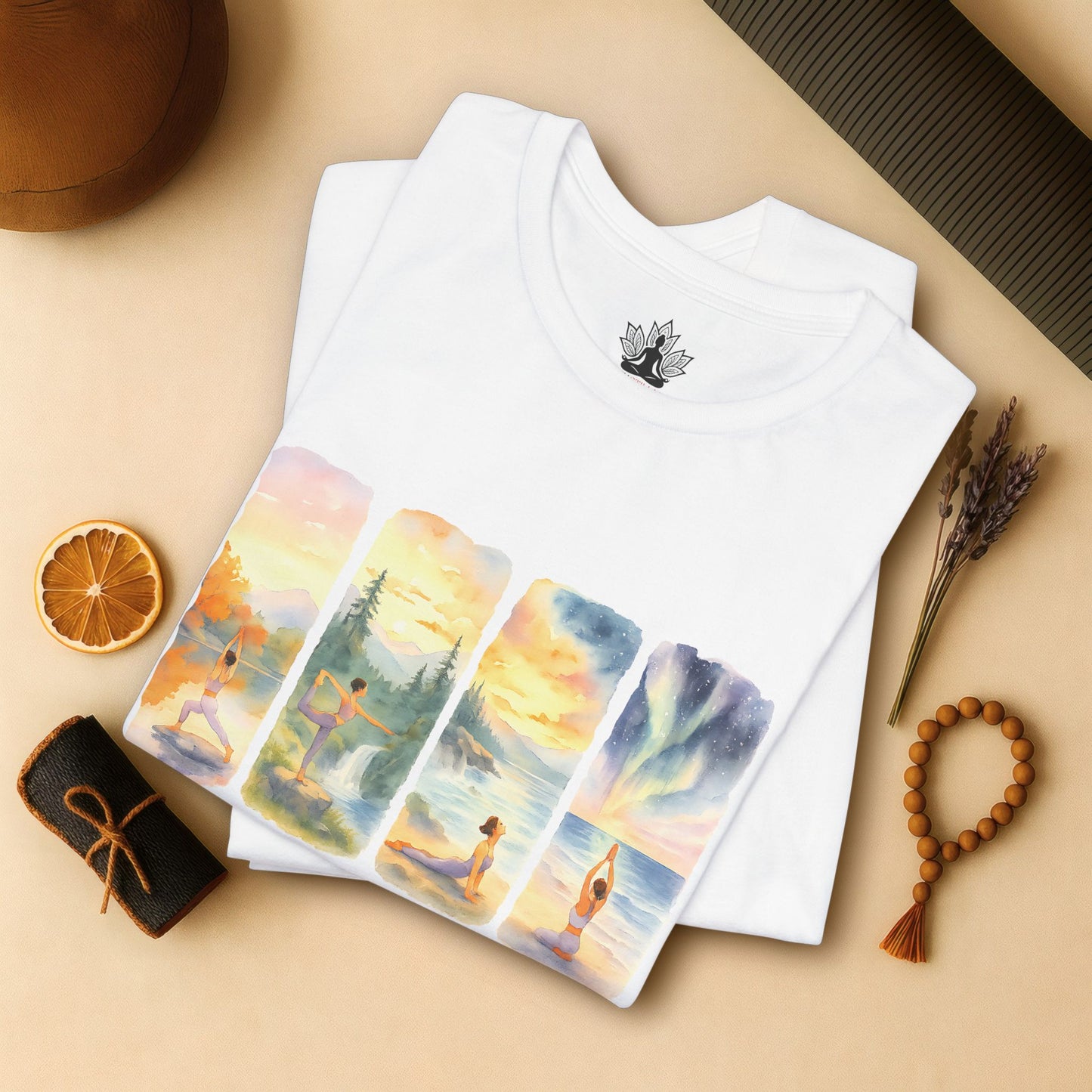 Watercolor Yoga – Rooted & Free Nature Tee