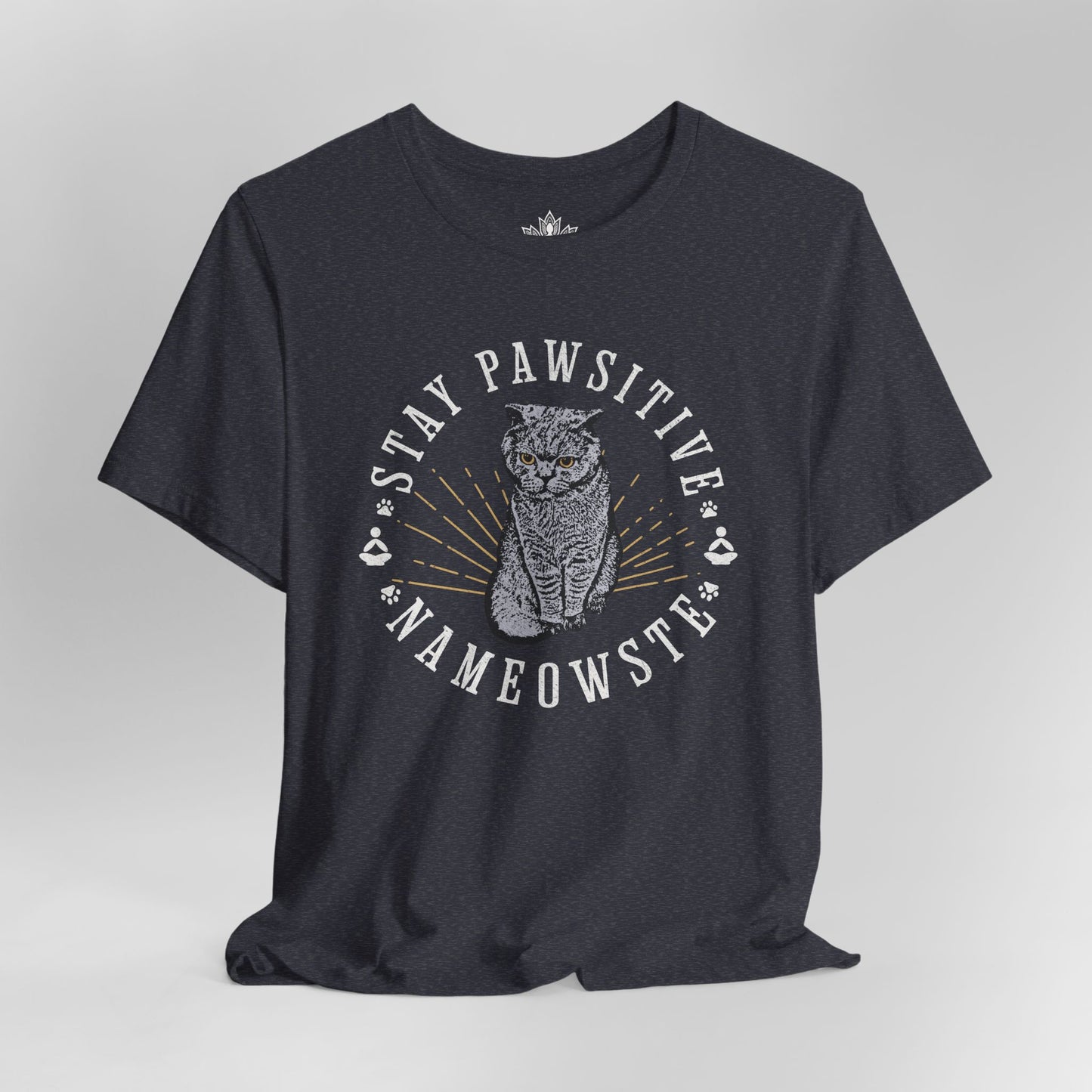 Stay Pawsitive Nameowste – Funny Cat Yoga Tee