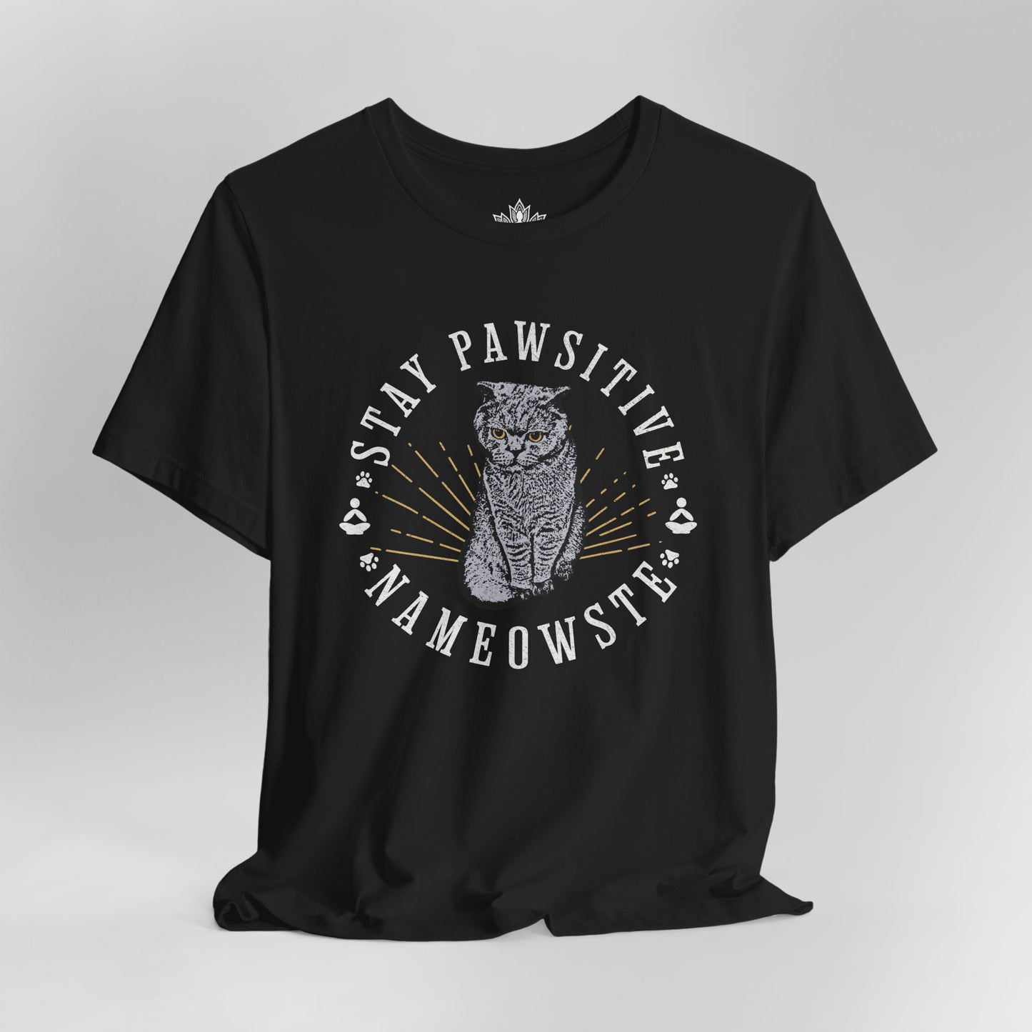 Stay Pawsitive Nameowste – Funny Cat Yoga Tee