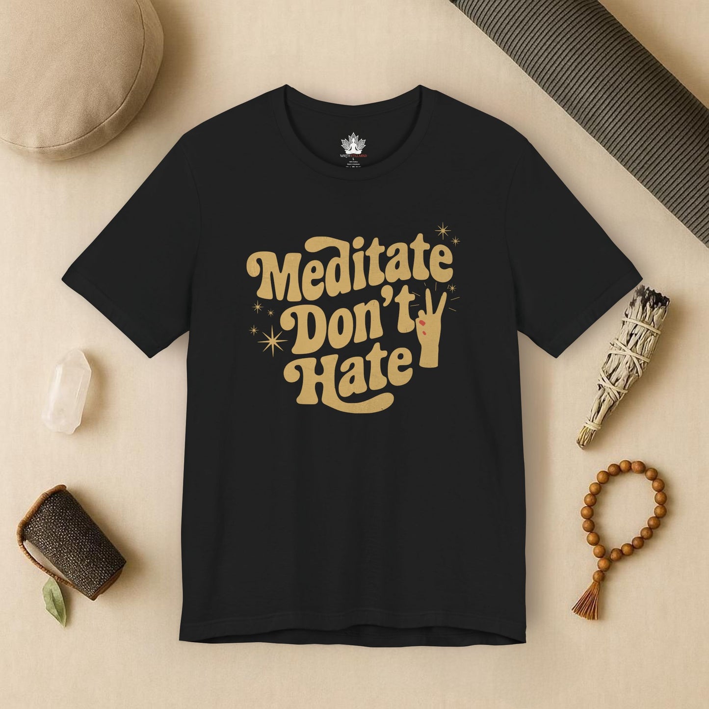 Meditate Don’t Hate – Retro Peace Yoga Tee