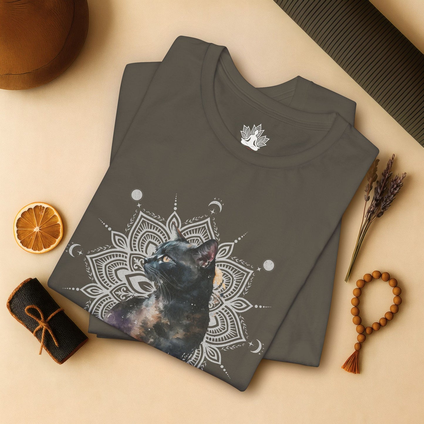 Mystic Black Cat – Mandala Moon Gaze Tee