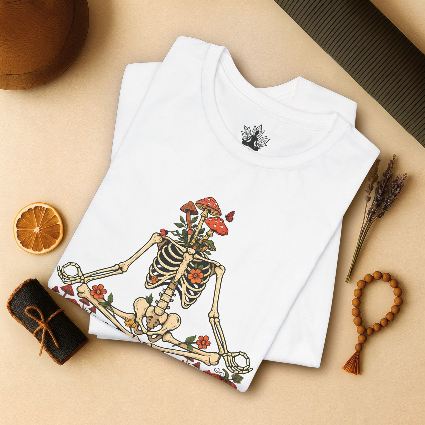 Skeleton Meditation – Halloween Mushroom Tee