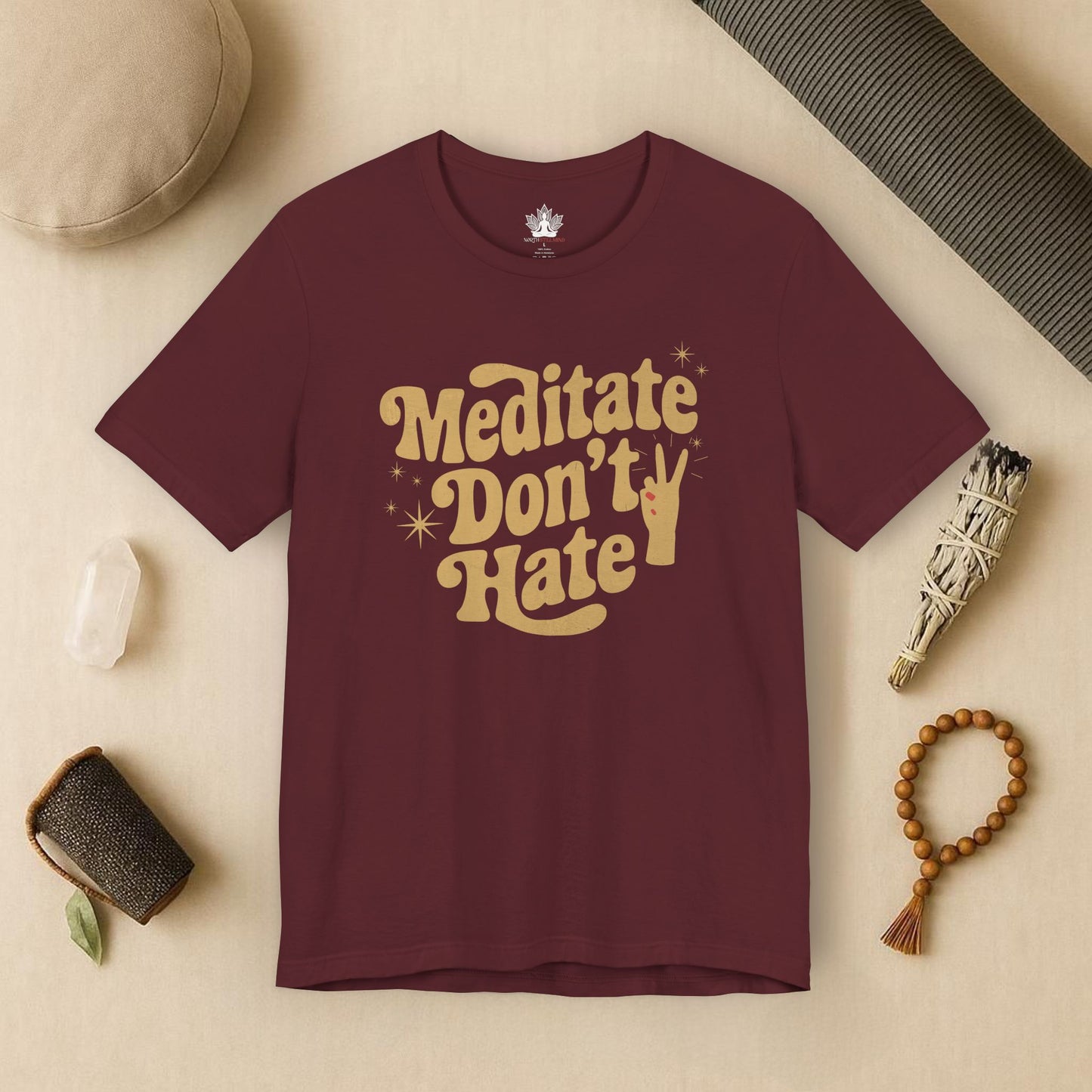 Meditate Don’t Hate – Retro Peace Yoga Tee