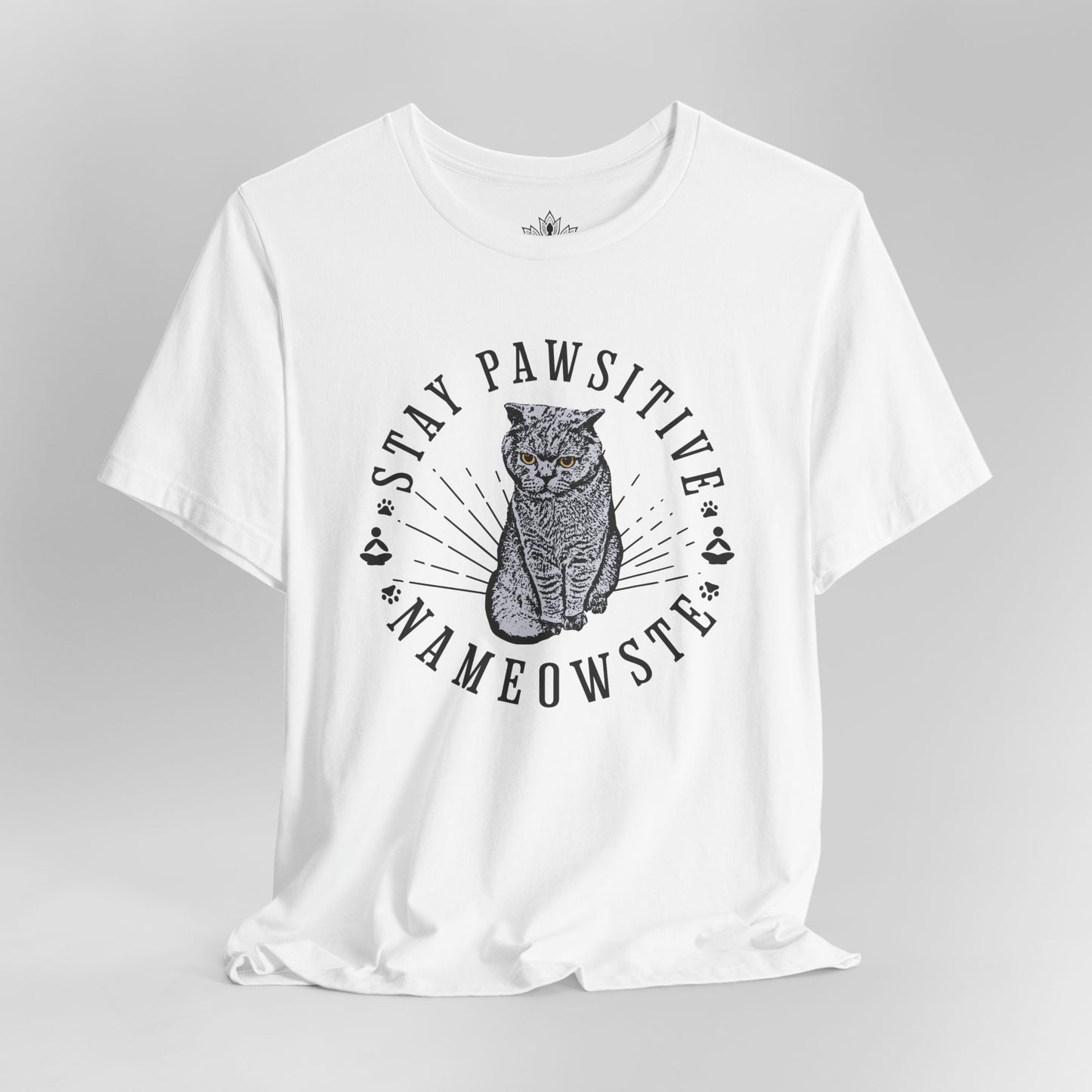 Stay Pawsitive Nameowste – Funny Cat Yoga Tee