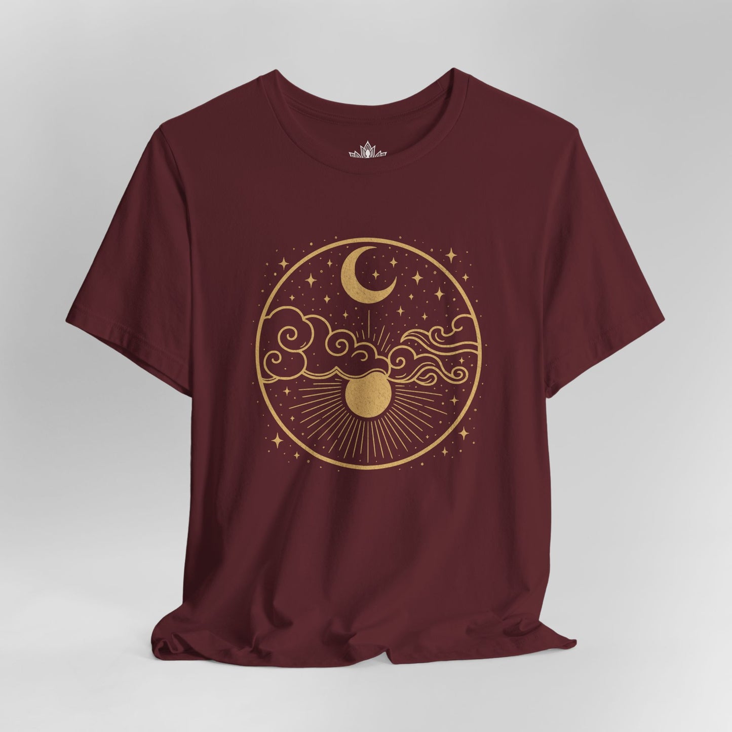 Celestial Moon and Clouds - Gold Yoga Tee