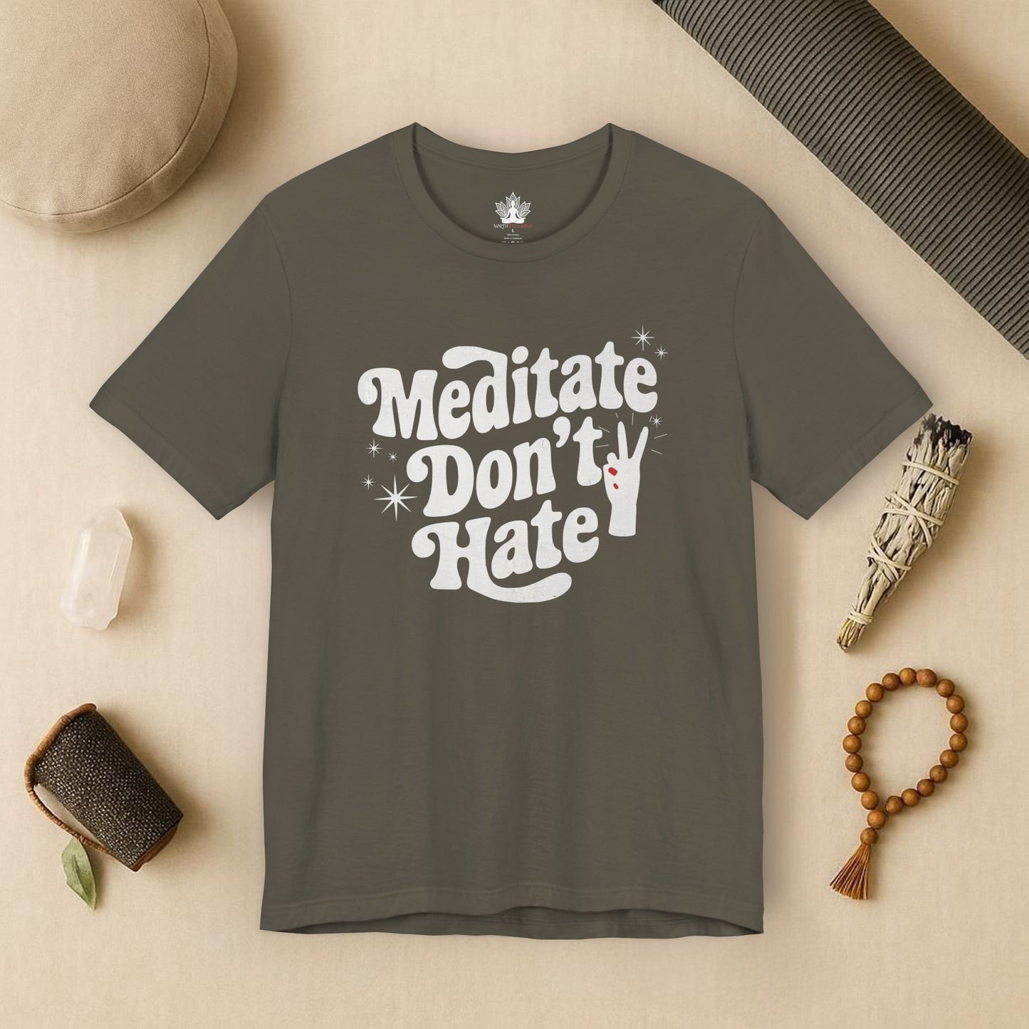 Meditate Don’t Hate – Retro Peace Yoga Tee