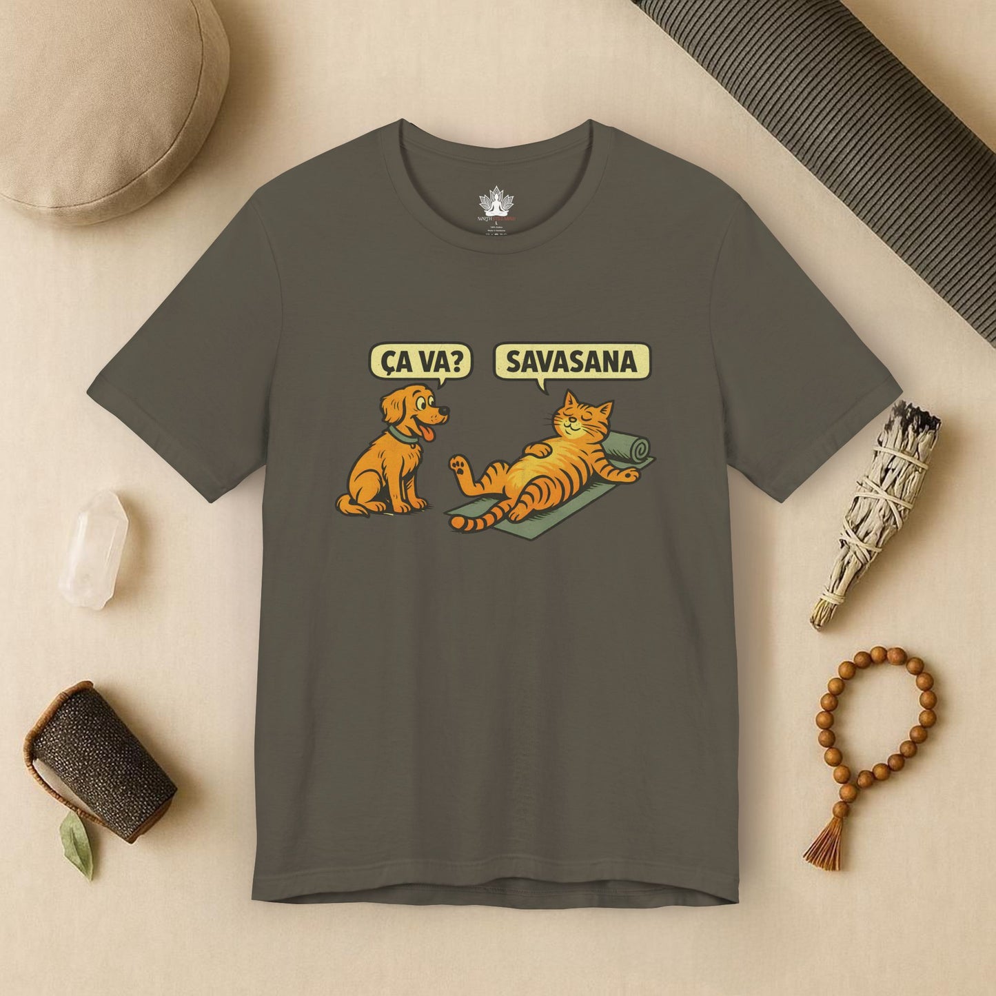 Ça Va French Savasana – Funny Cat Yoga Tee