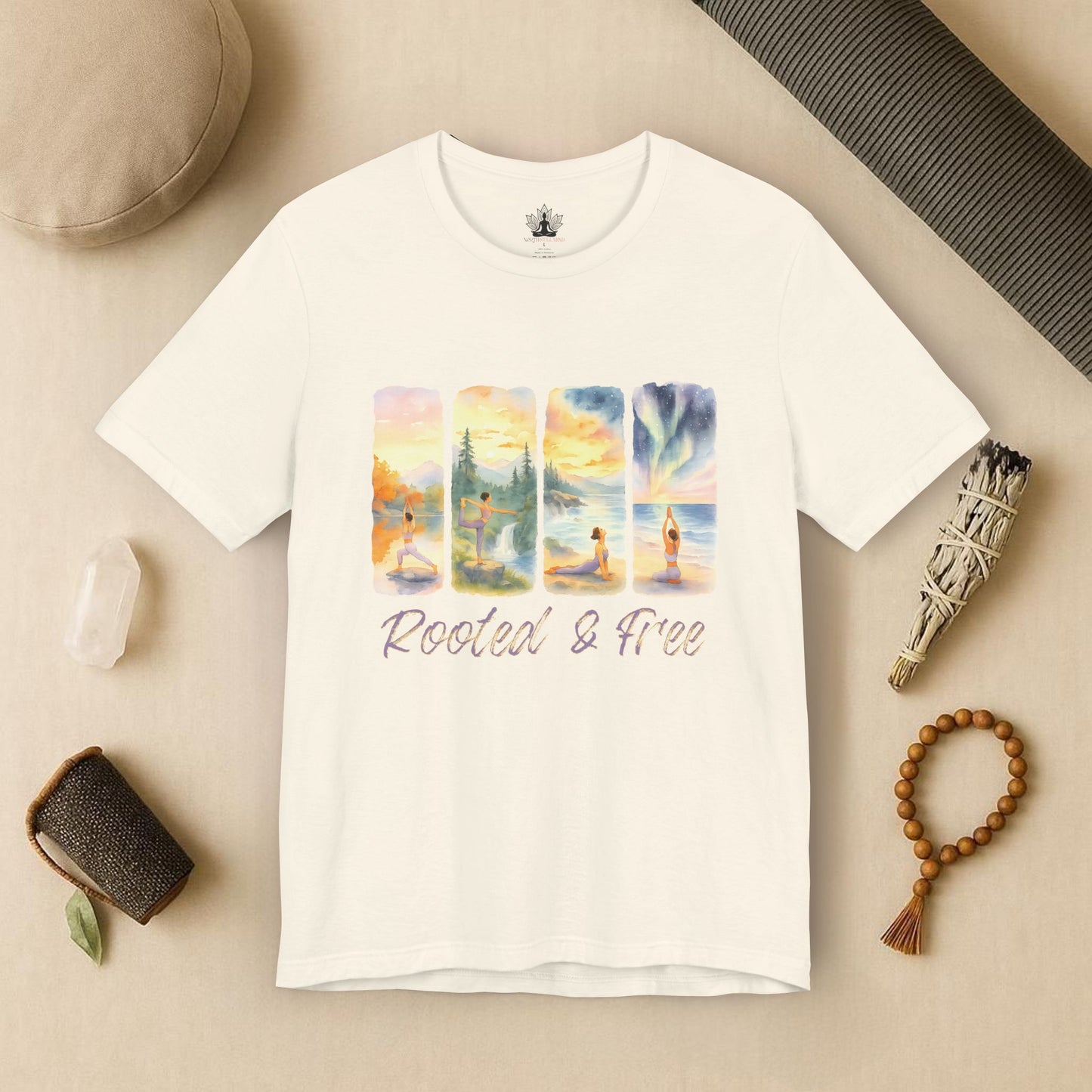 Watercolor Yoga – Rooted & Free Nature Tee