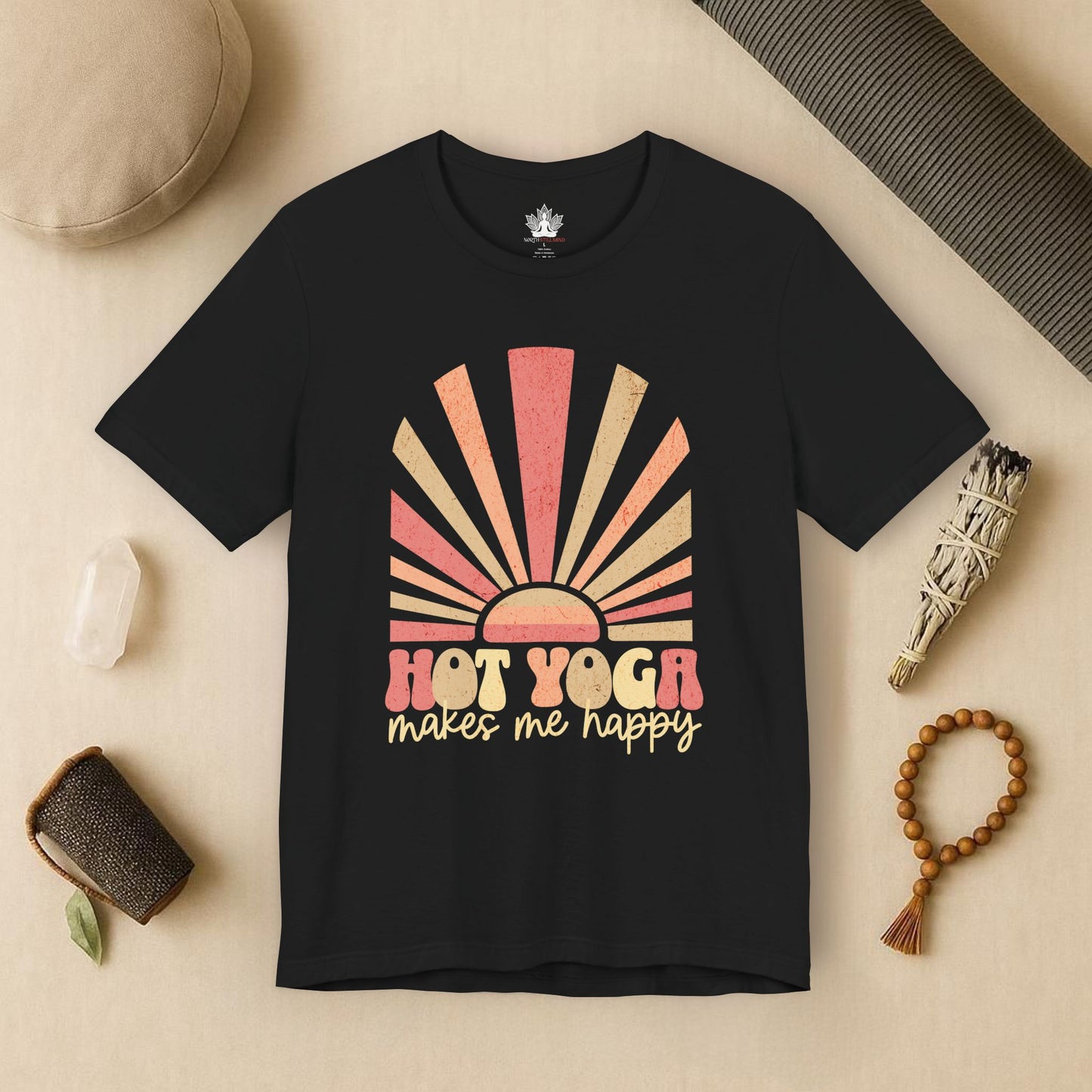 Hot Yoga Sunrise – Retro Sunset Happiness Tee