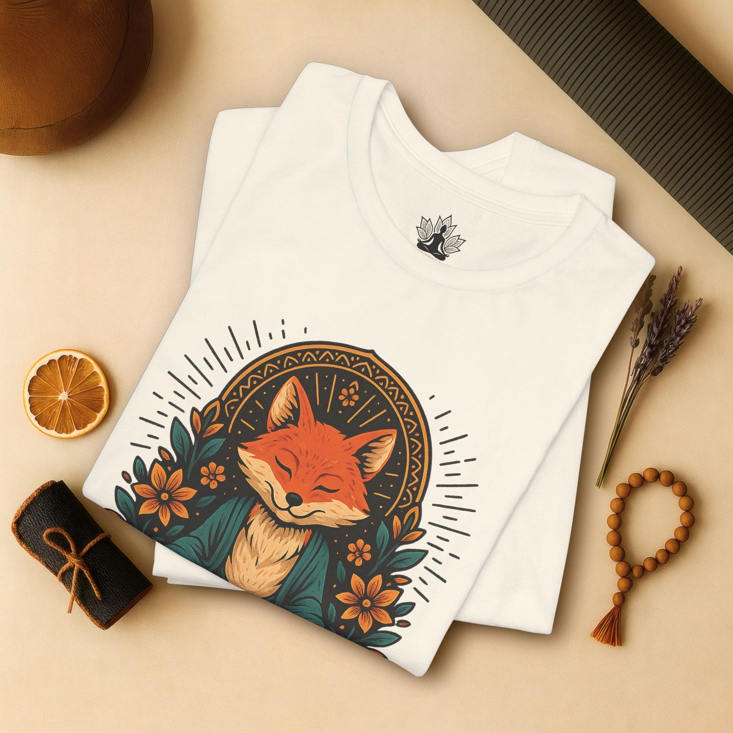Meditating Fox - Floral Boho Tee