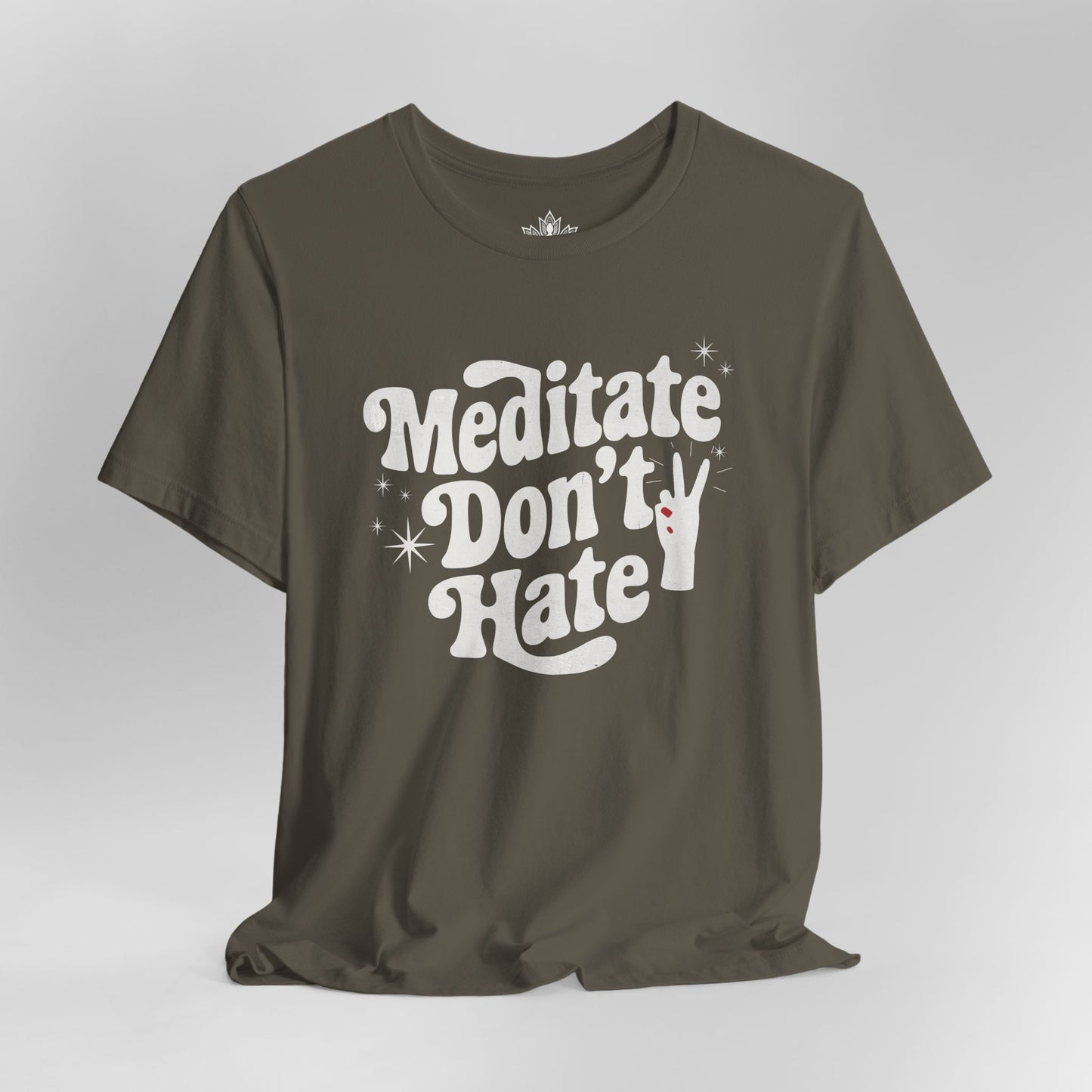 Meditate Don’t Hate – Retro Peace Yoga Tee