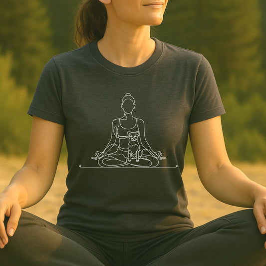 Yoga with My Dog – Minimalist Line Art Tee