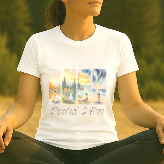 Watercolor Yoga – Rooted & Free Nature Tee