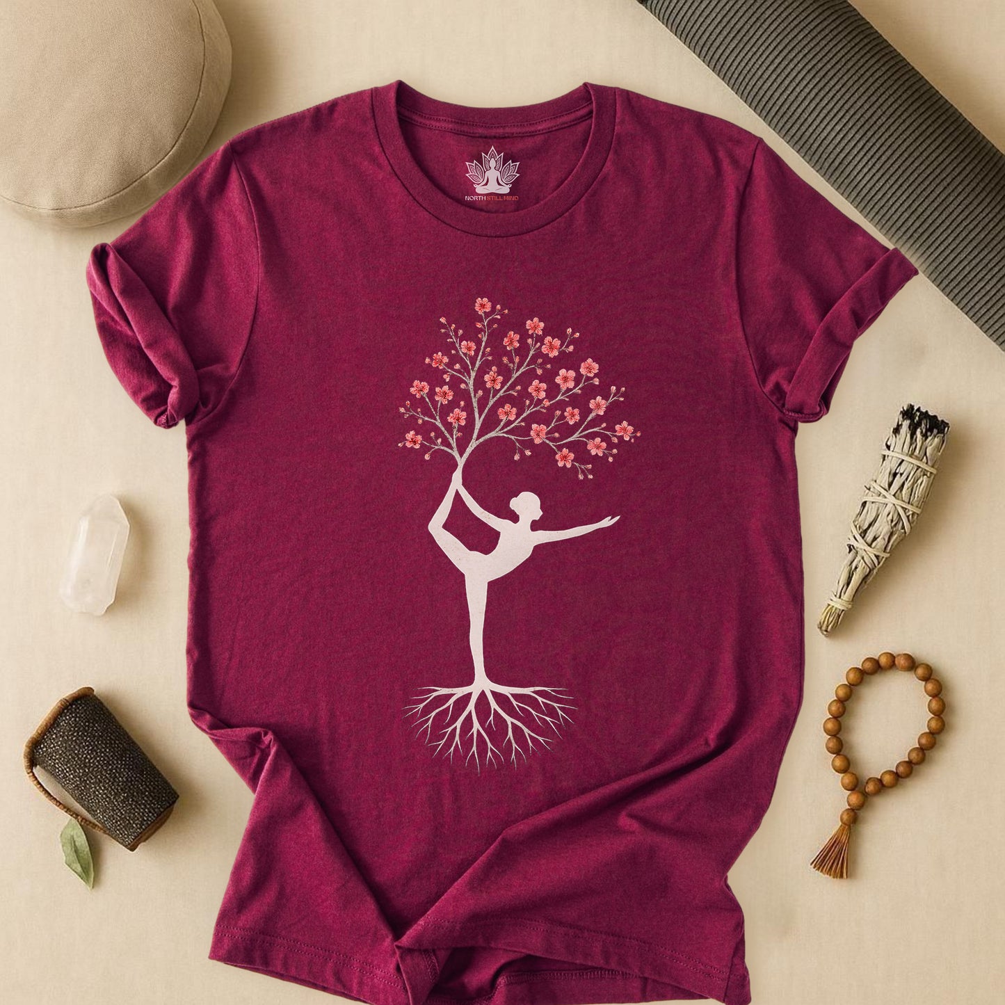 Cherry Blossom Rooted – Yoga Tree Pose Tee