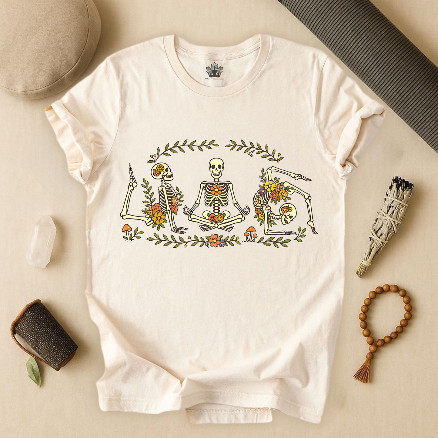 Floral Skeletons – Yoga Halloween Tee