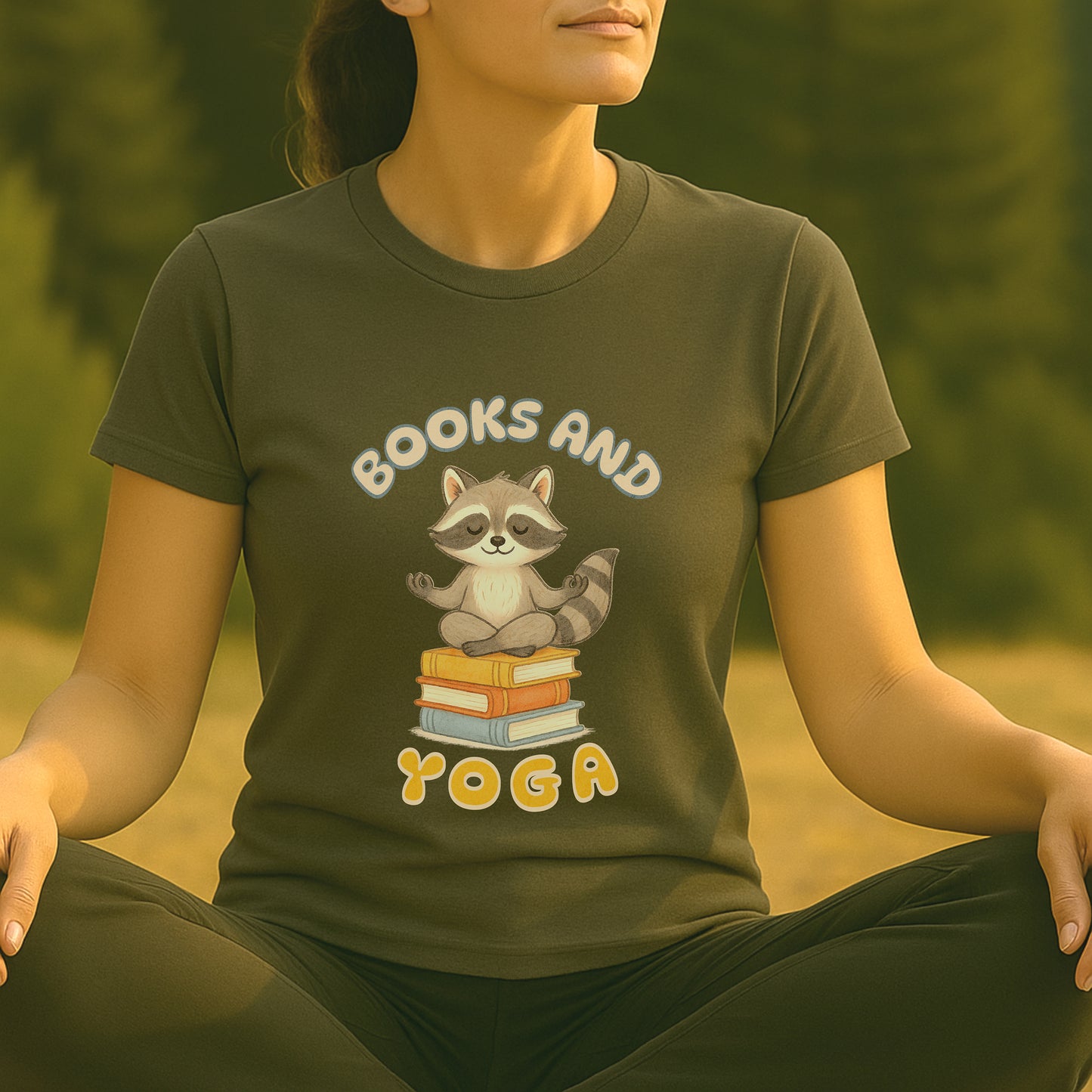 Books and Yoga – Cozy Raccoon Tee