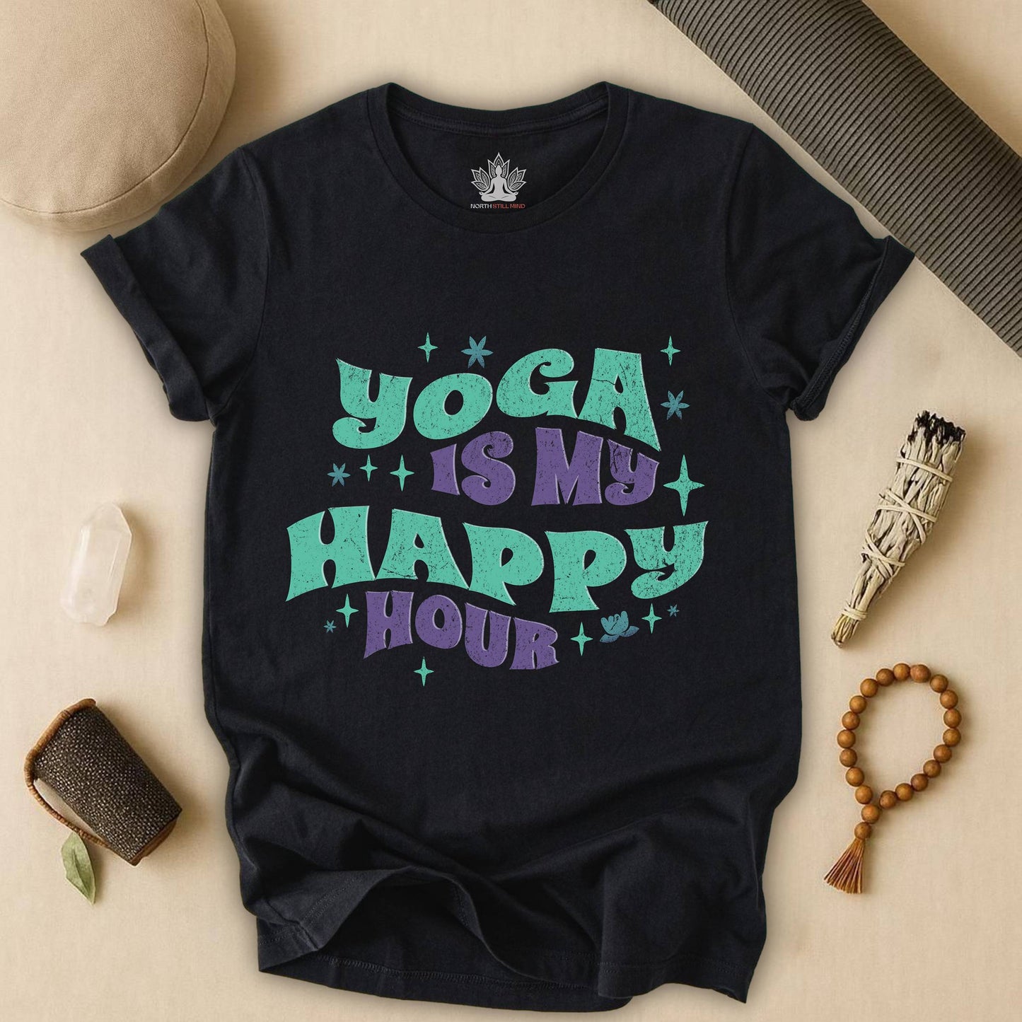 Yoga Is My Happy Hour – Retro Groovy Tee