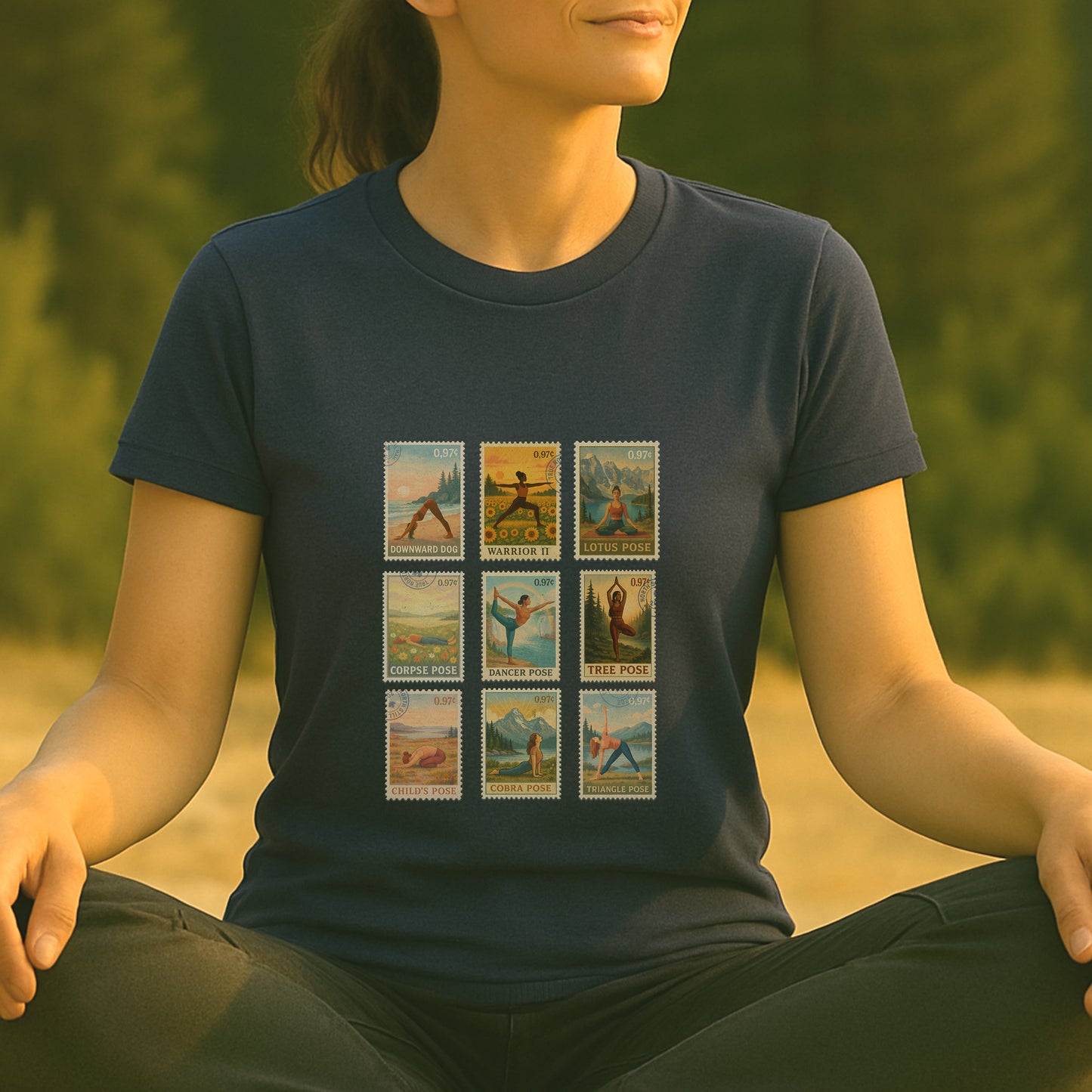 Yoga Postage Poses – Vintage Stamp Tee