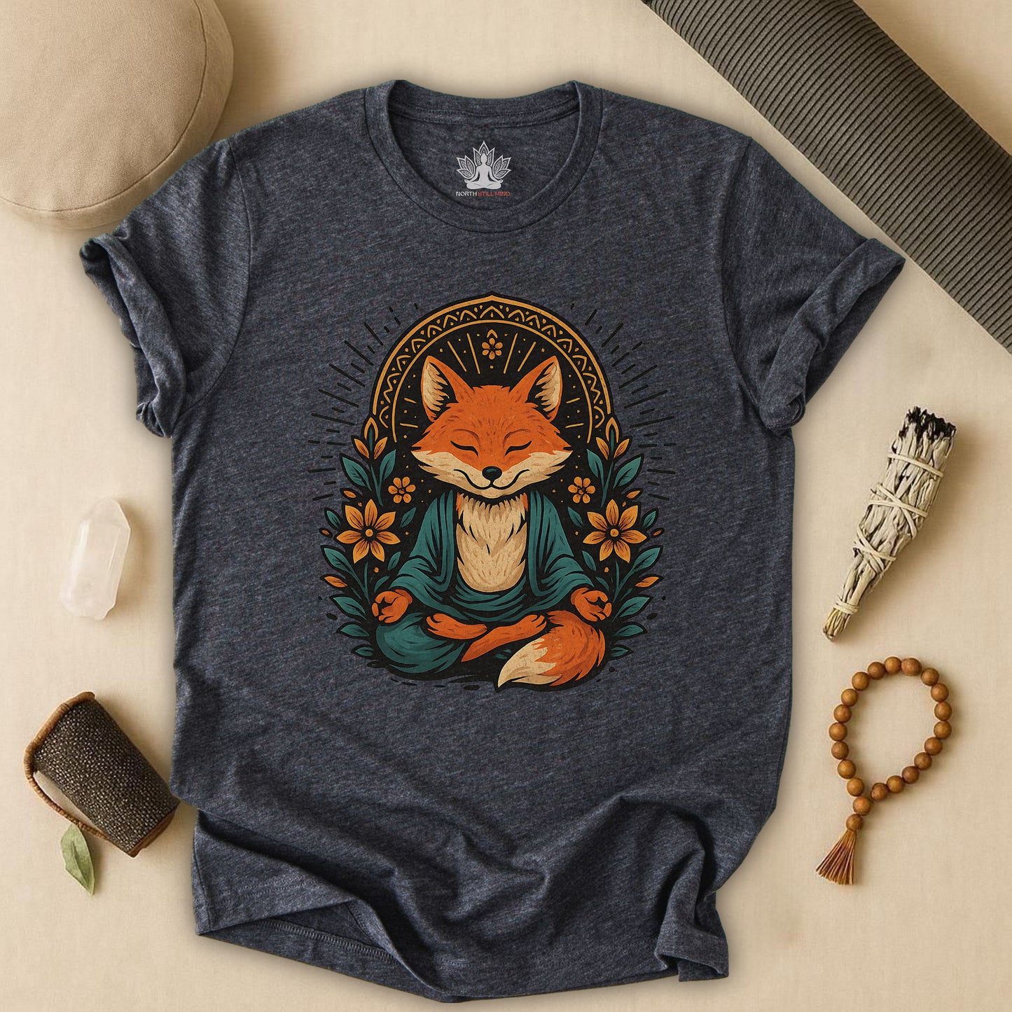 Meditating Fox - Floral Boho Tee