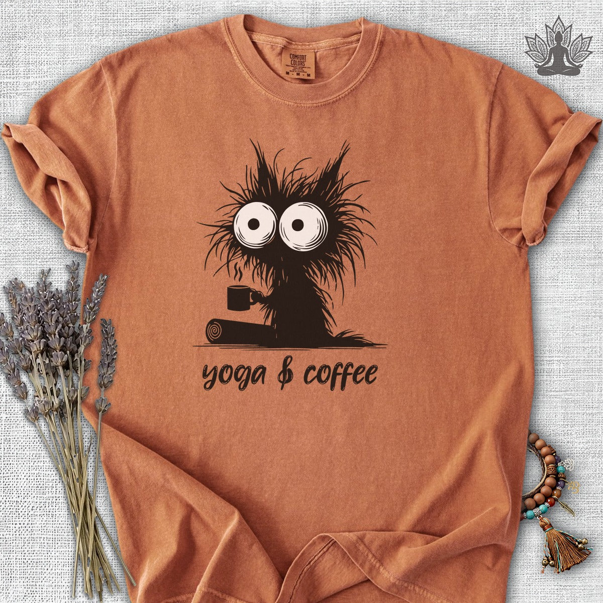Yoga & Coffee Black Cat Comfort Colors® Tee