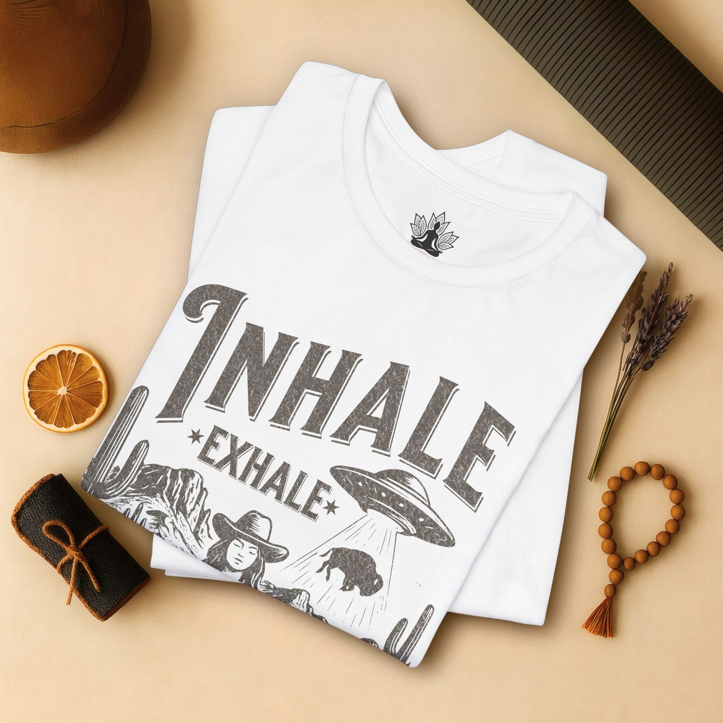 Cowgirl Inhale Exhale – Western UFO Mindfulness Tee