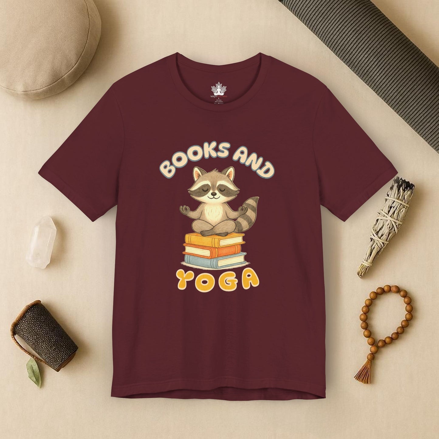 Books and Yoga – Cozy Raccoon Tee