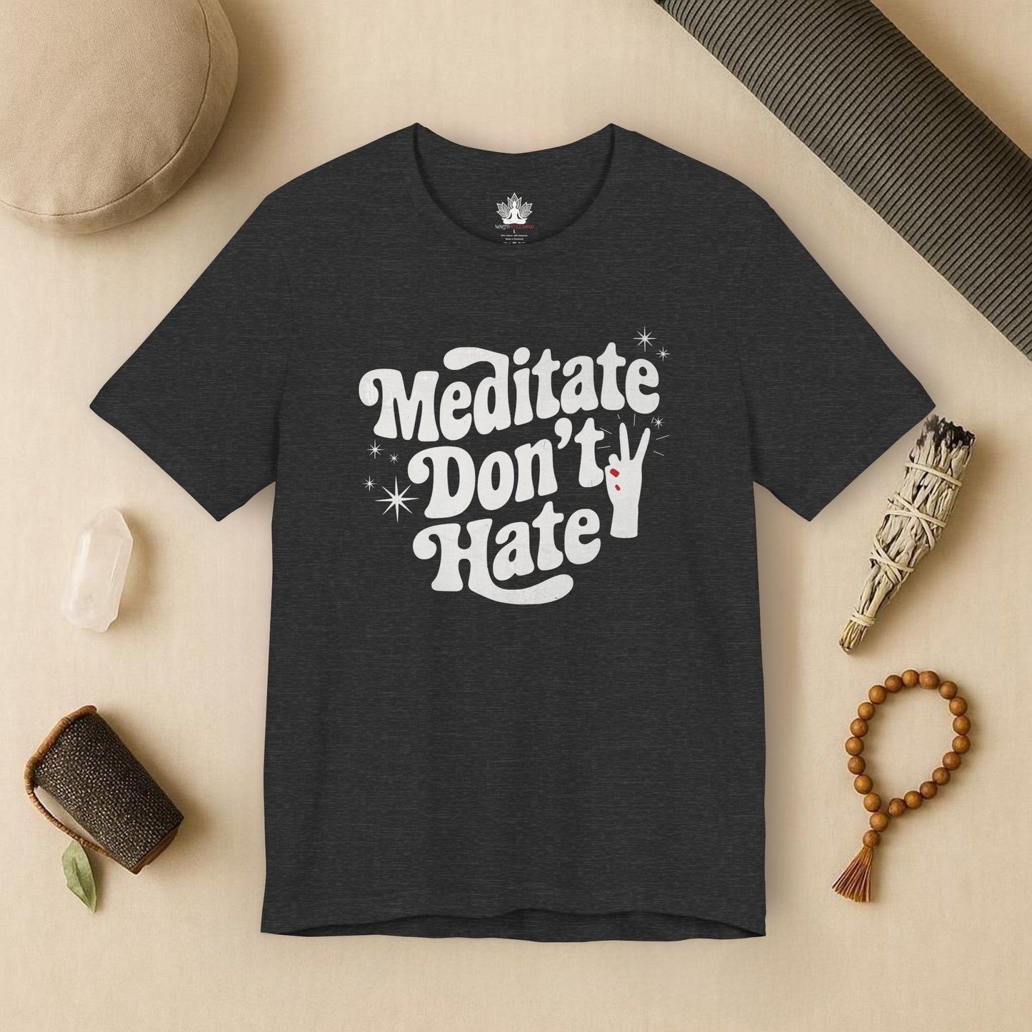 Meditate Don’t Hate – Retro Peace Yoga Tee
