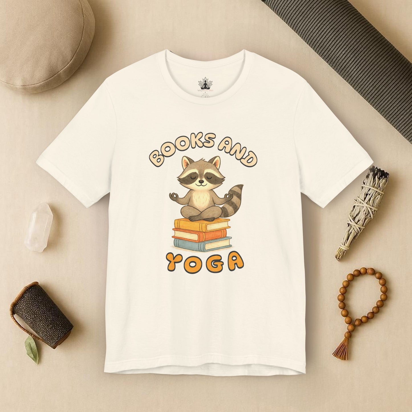Books and Yoga – Cozy Raccoon Tee