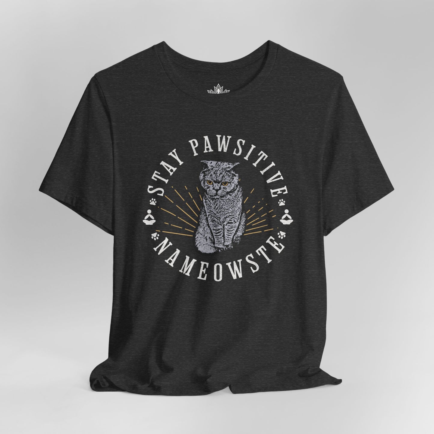 Stay Pawsitive Nameowste – Funny Cat Yoga Tee