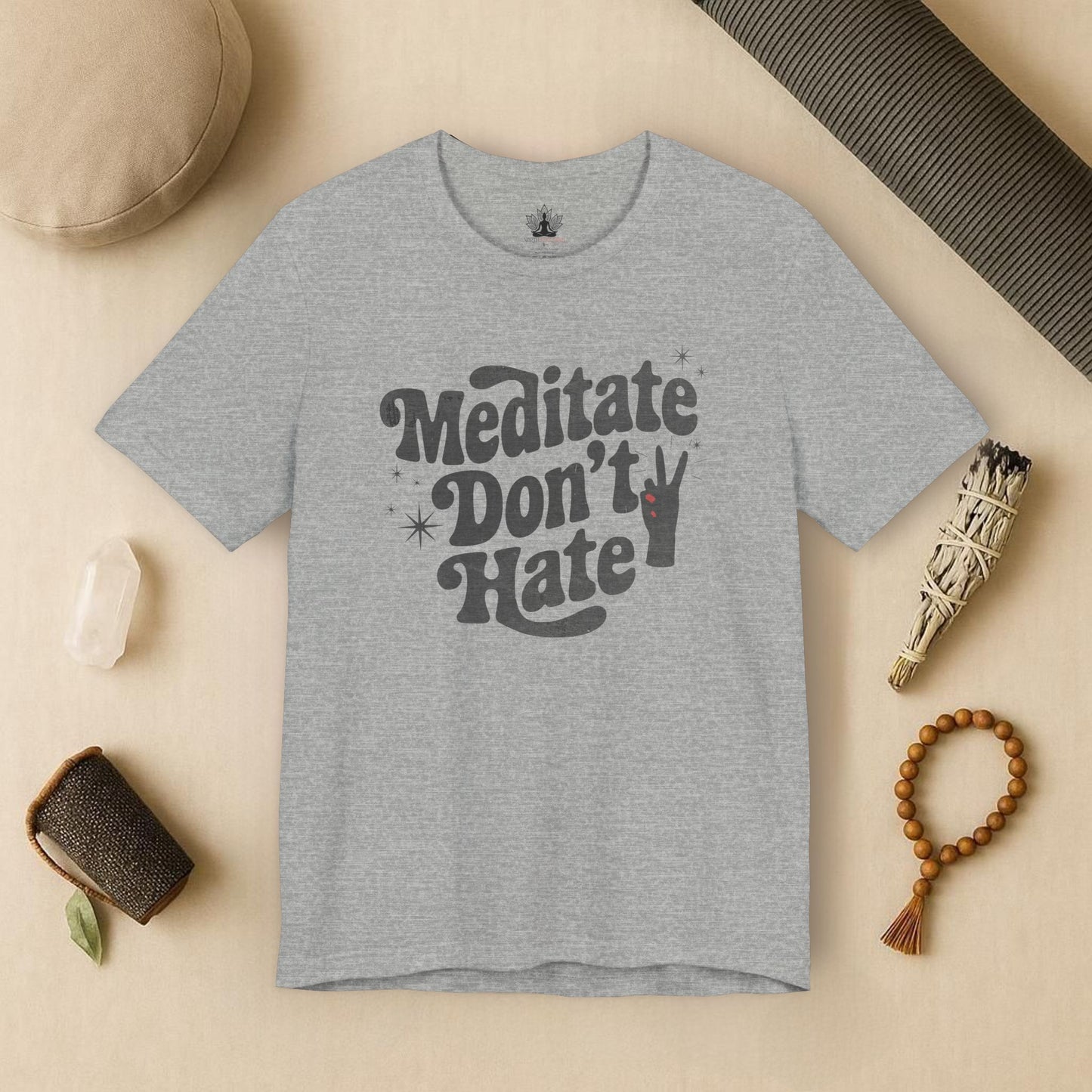 Meditate Don’t Hate – Retro Peace Yoga Tee