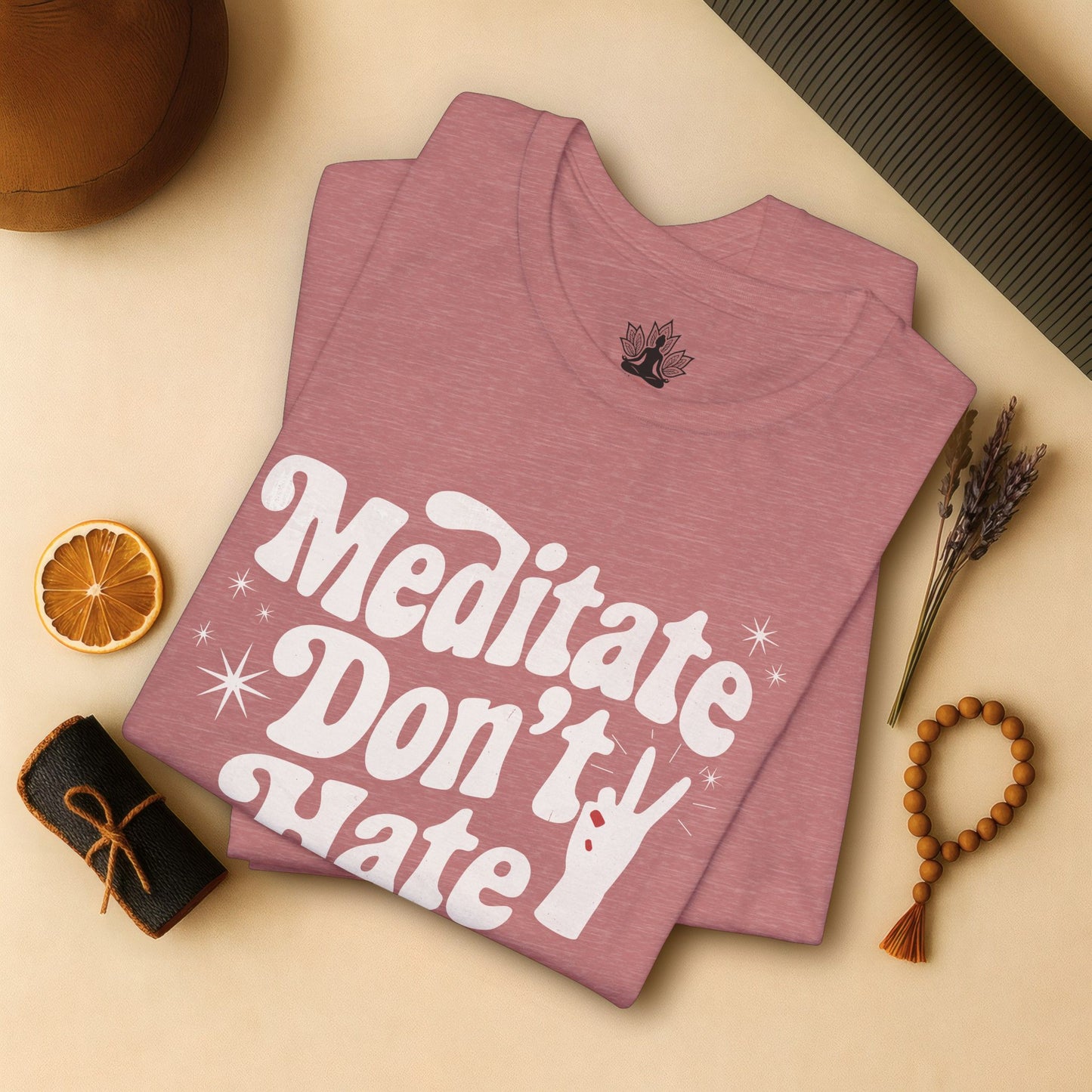 Meditate Don’t Hate – Retro Peace Yoga Tee