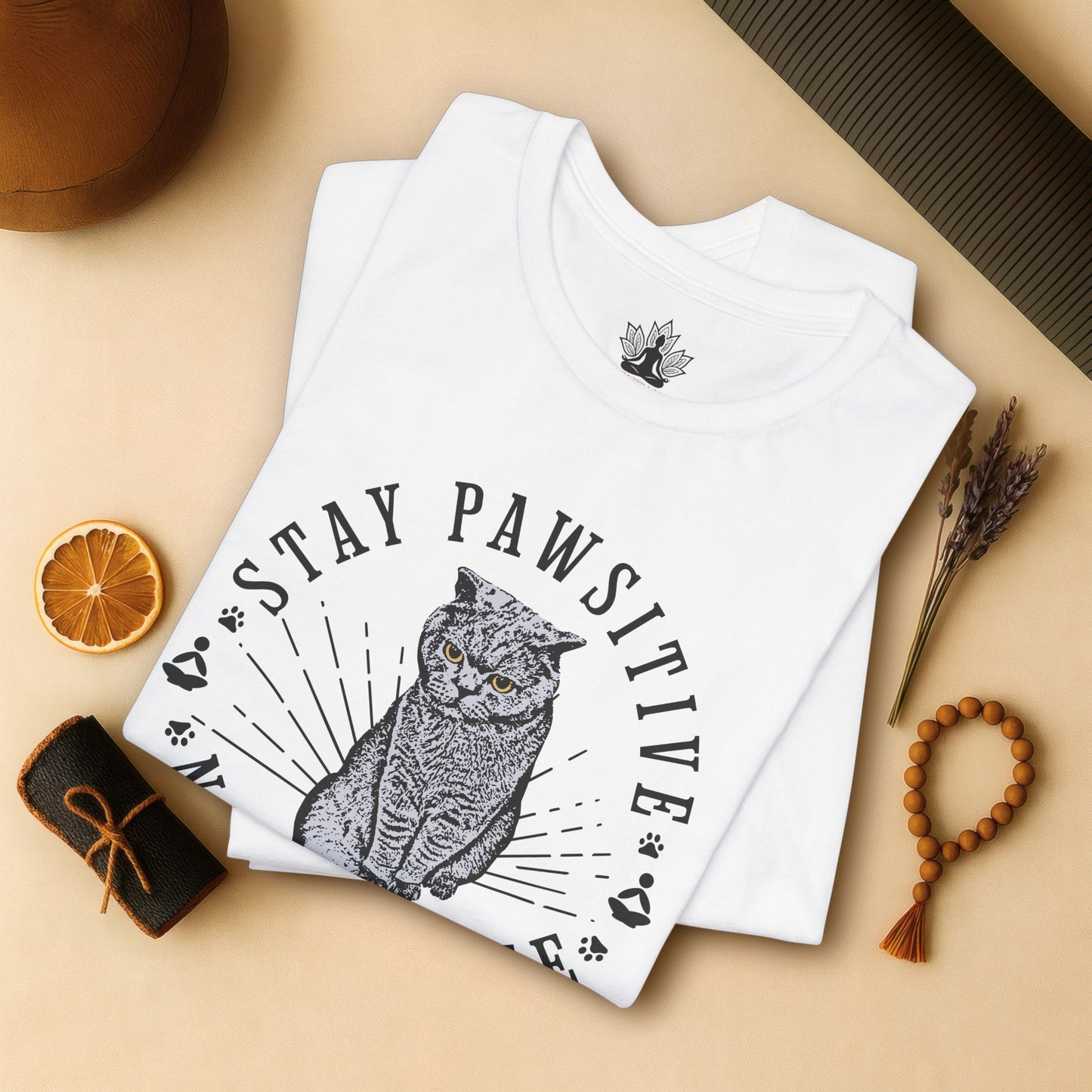 Stay Pawsitive Nameowste – Funny Cat Yoga Tee