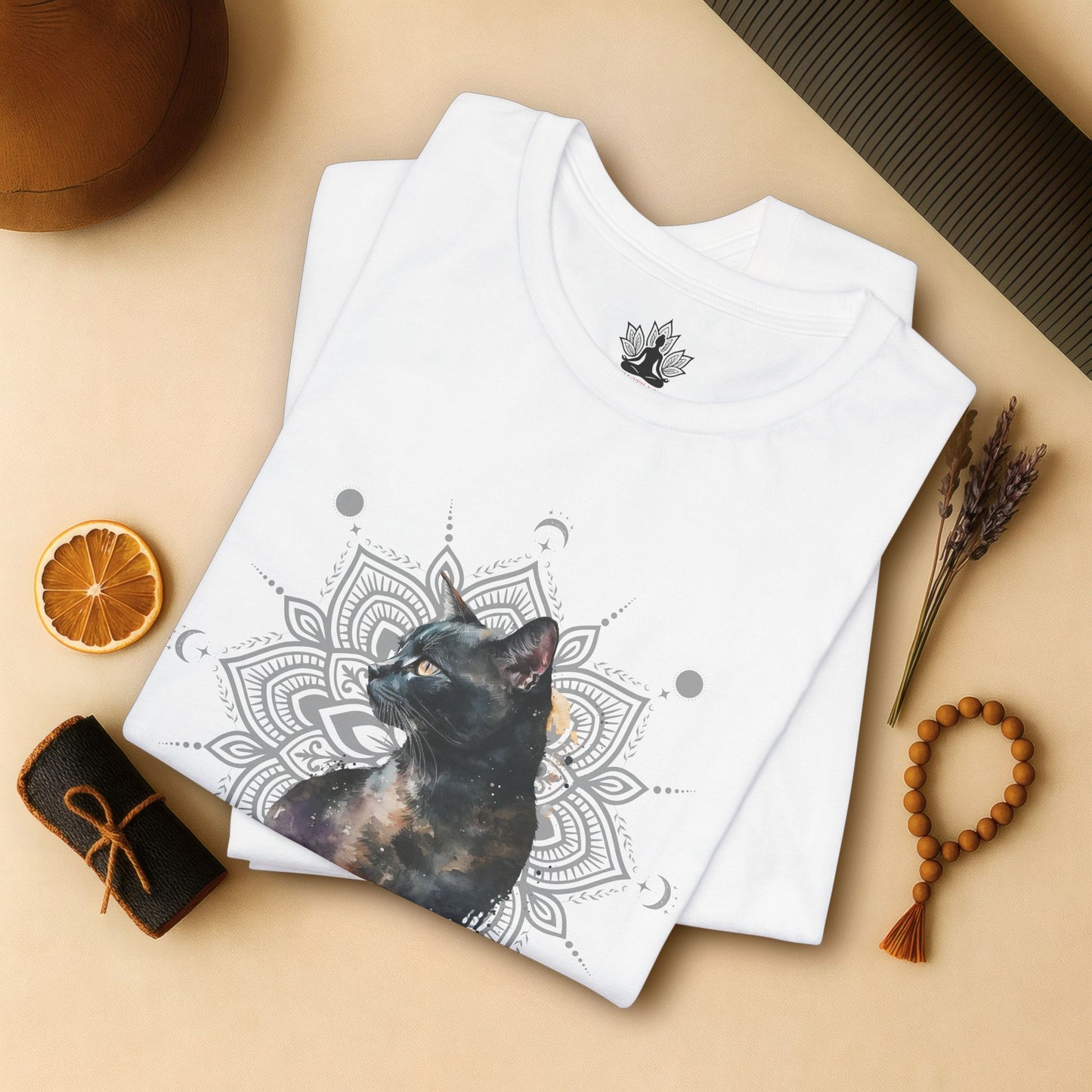 Mystic Black Cat – Mandala Moon Gaze Tee