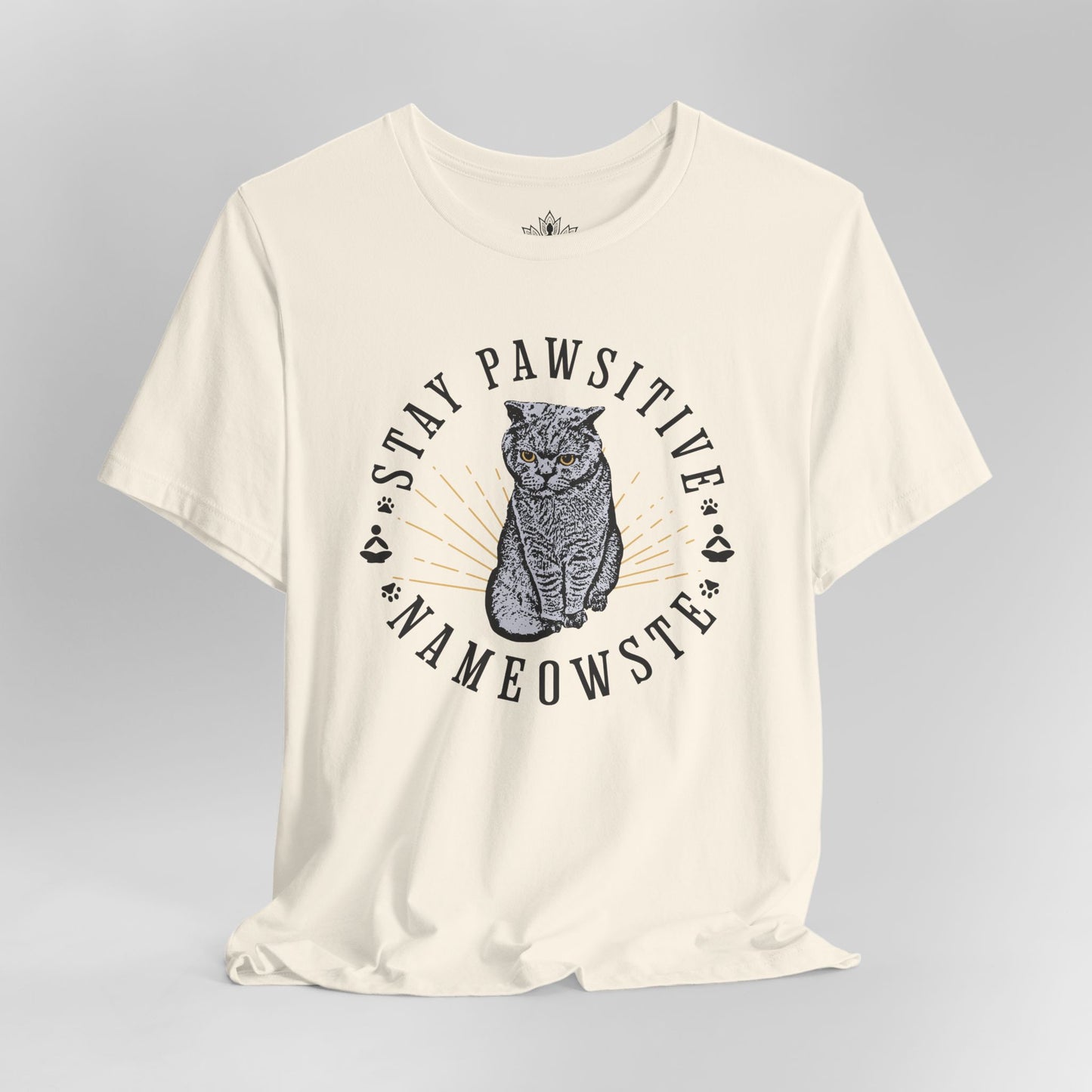 Stay Pawsitive Nameowste – Funny Cat Yoga Tee