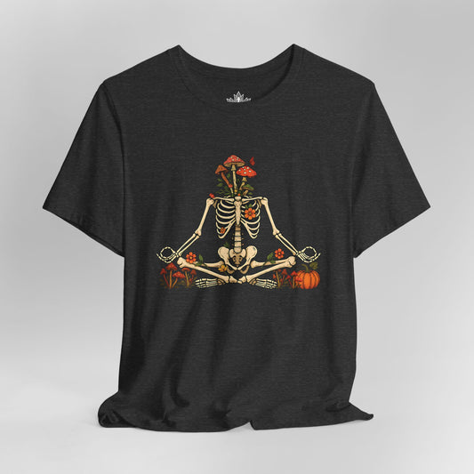 Skeleton Meditation – Halloween Mushroom Men Tee