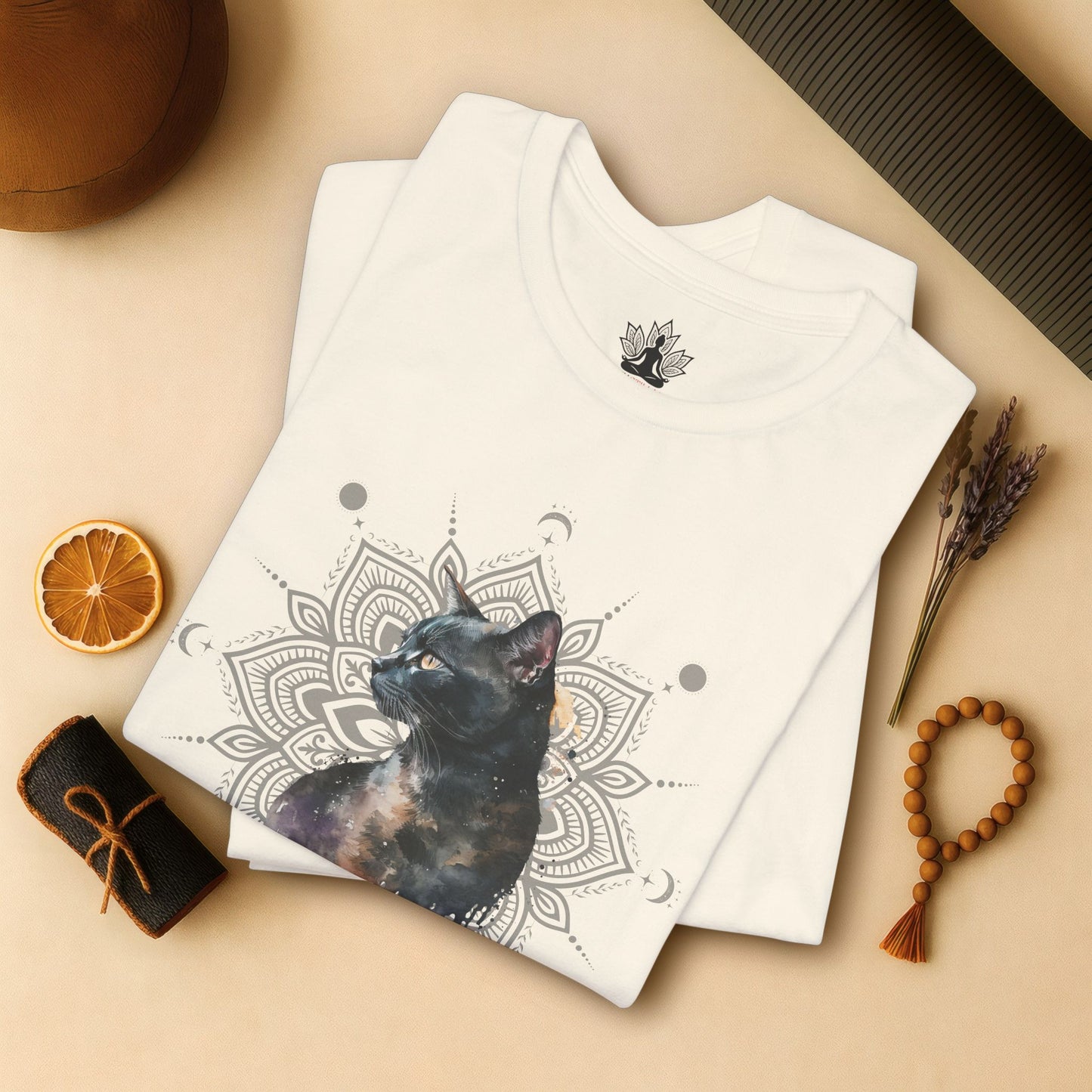 Mystic Black Cat – Mandala Moon Gaze Tee