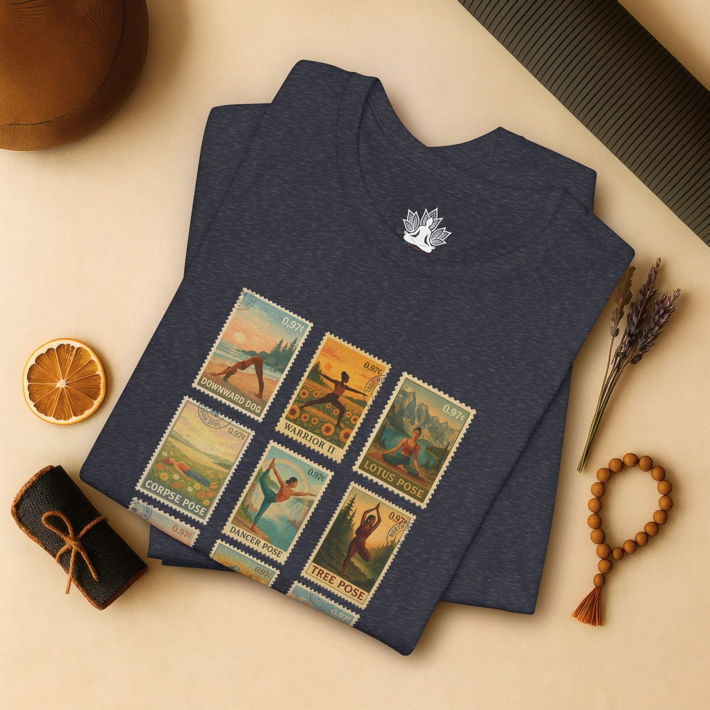Yoga Postage Poses – Vintage Stamp Tee