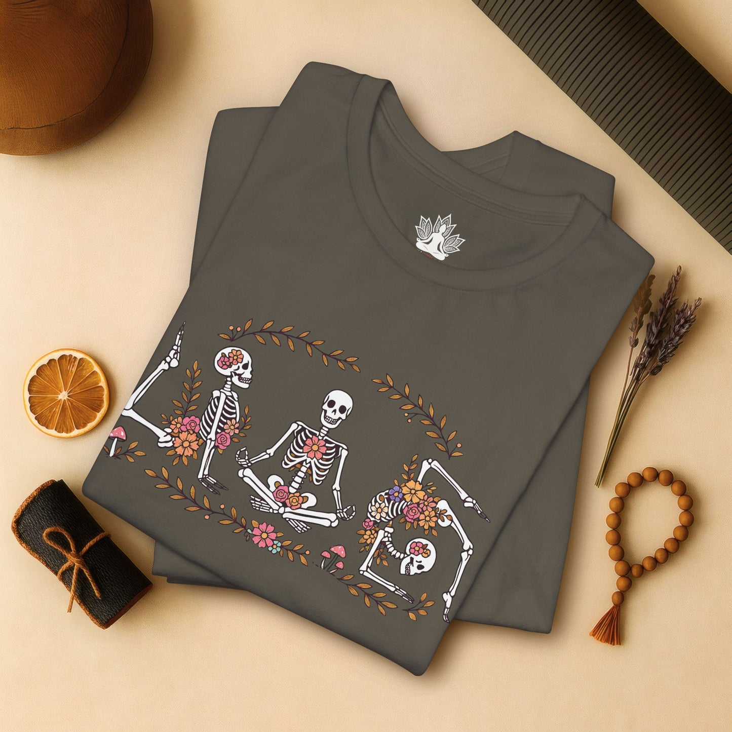 Floral Skeletons – Yoga Halloween Tee