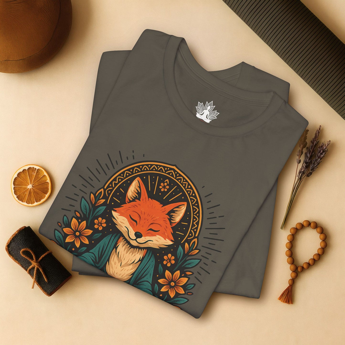 Meditating Fox - Floral Boho Tee
