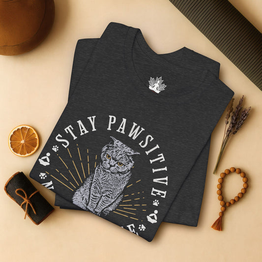 Stay Pawsitive Nameowste – Funny Cat Yoga Tee
