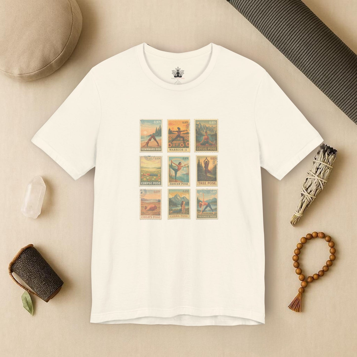 Yoga Postage Poses – Vintage Stamp Tee