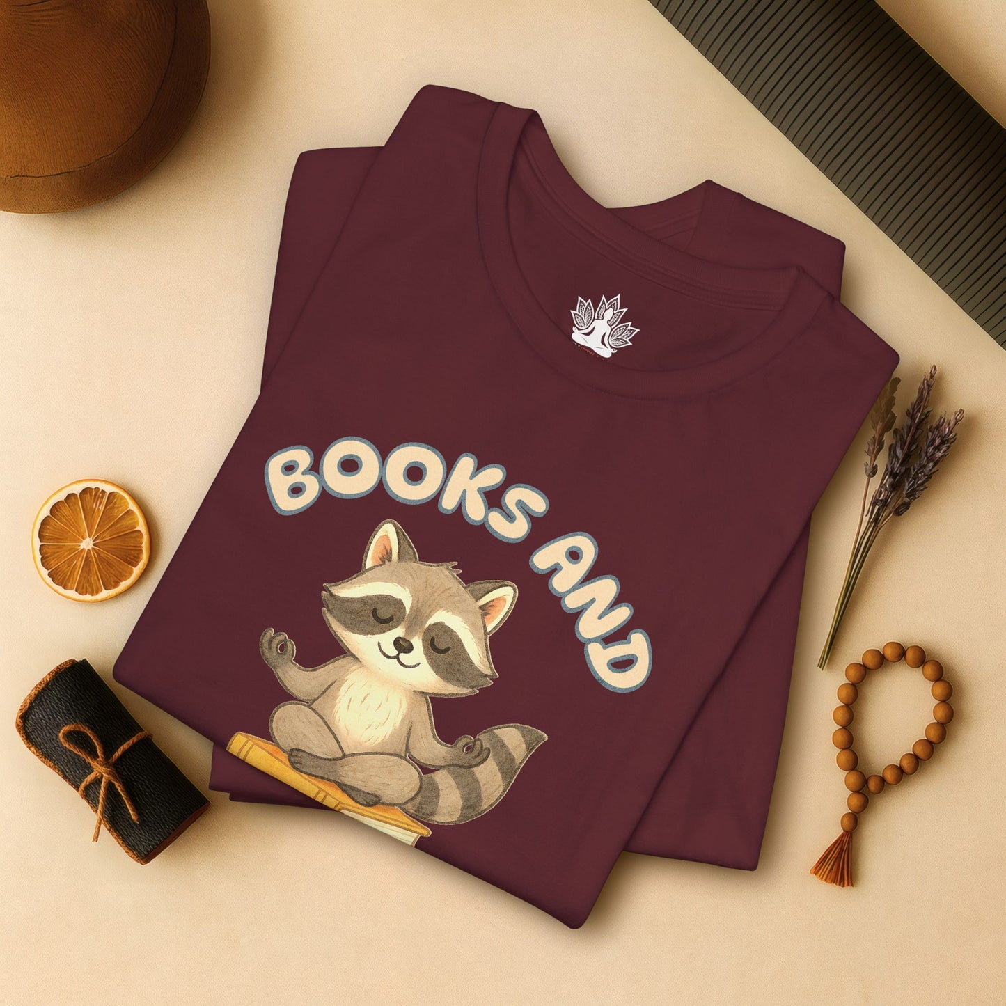 Books and Yoga – Cozy Raccoon Tee