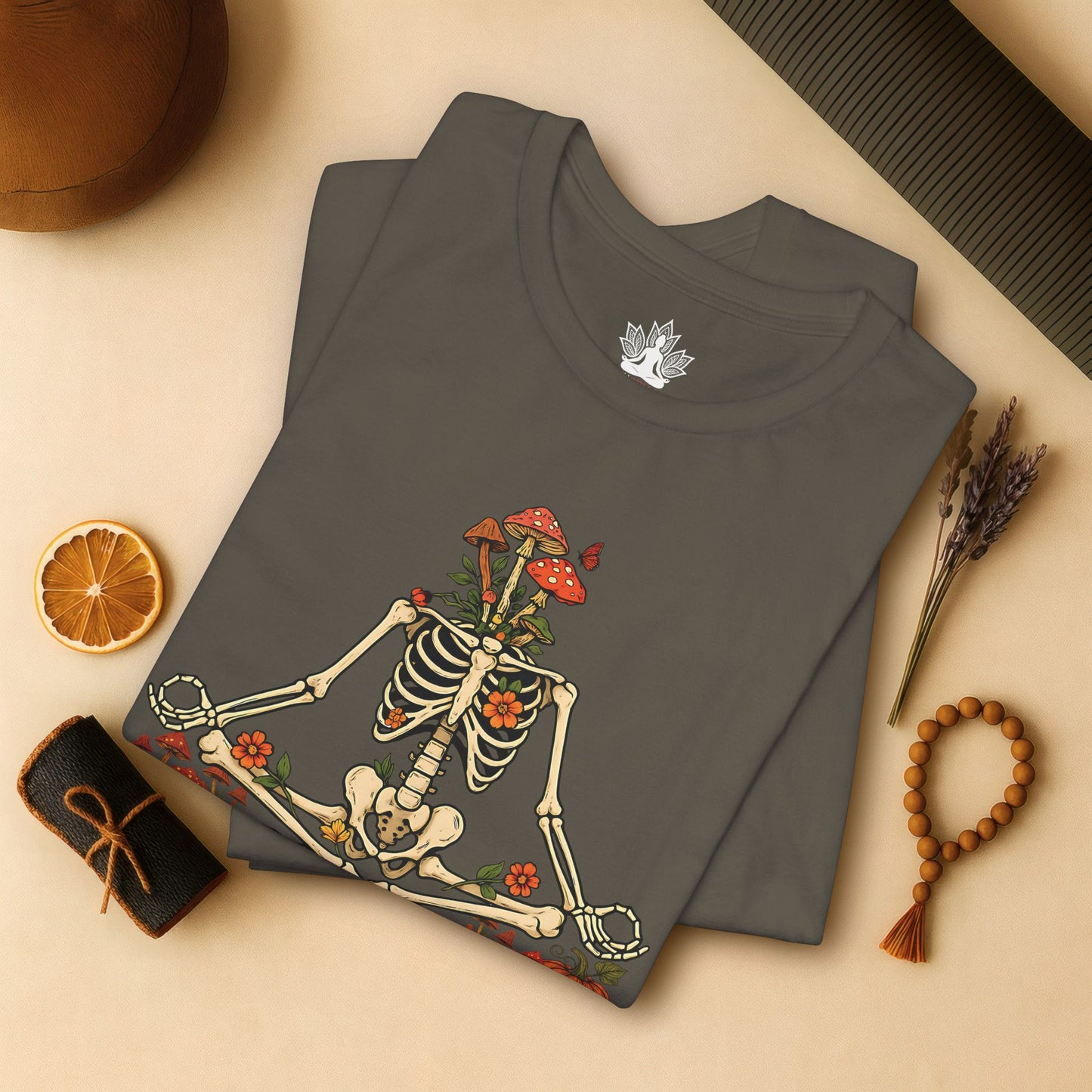 Skeleton Meditation – Halloween Mushroom Tee